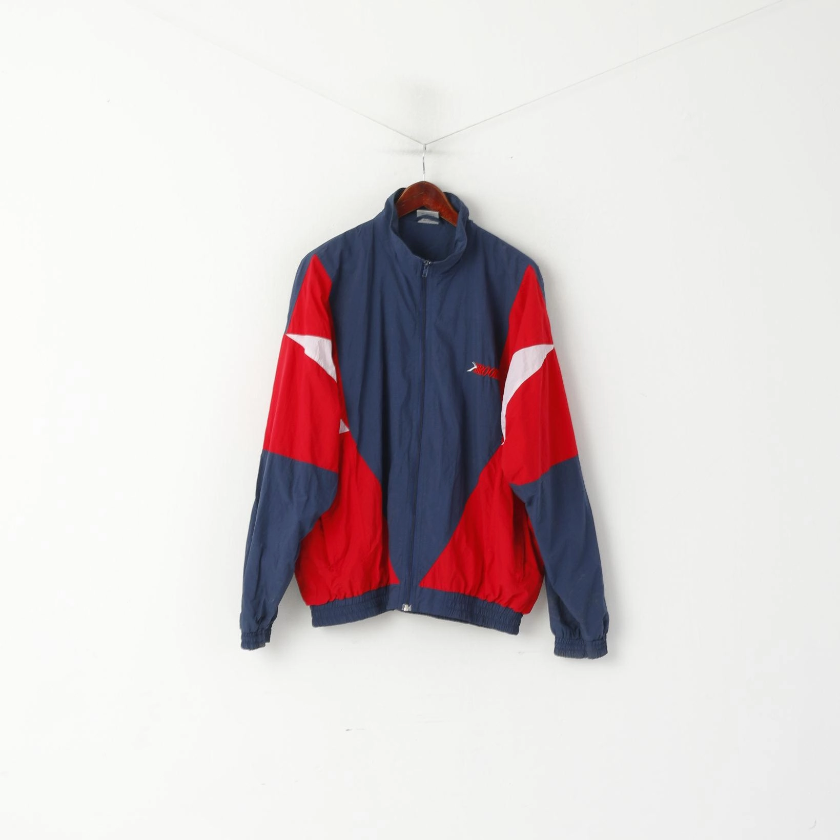 Flexible Elbow Panels shearling Brooks Men L Jacket Navy Vintage Nylon Full Zipper Mesh Lined Sportswear Top