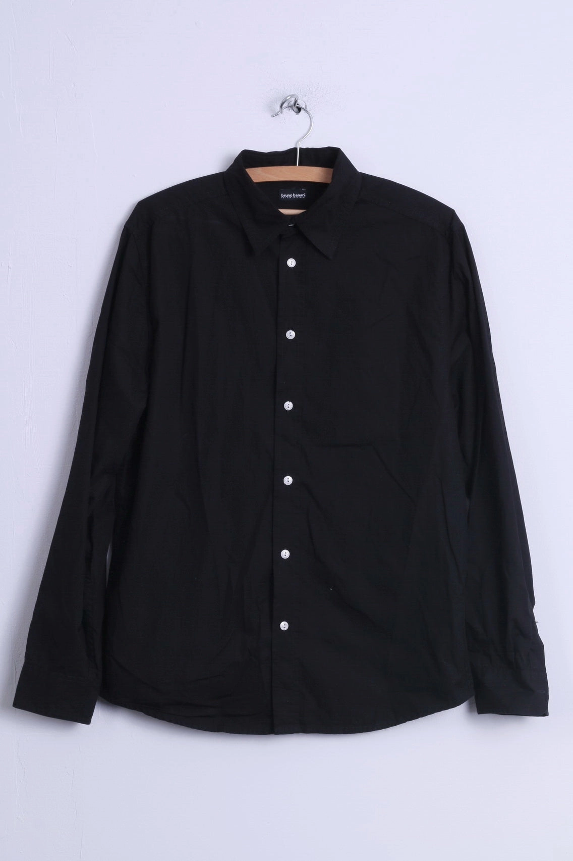 Bruno Banani Mens S Casual Shirt  Black Cotton Silver Buttons Long Sleeve Embroidered Back youth trend