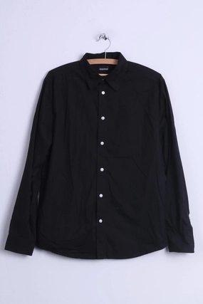 Bruno Banani Mens S Casual Shirt  Black Cotton Silver Buttons Long Sleeve Embroidered Back youth trend