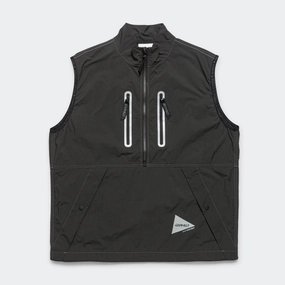 Brushed Nylon Vest x and wander - Charcoal Ergonomic Shoulder Cut Canvas Make