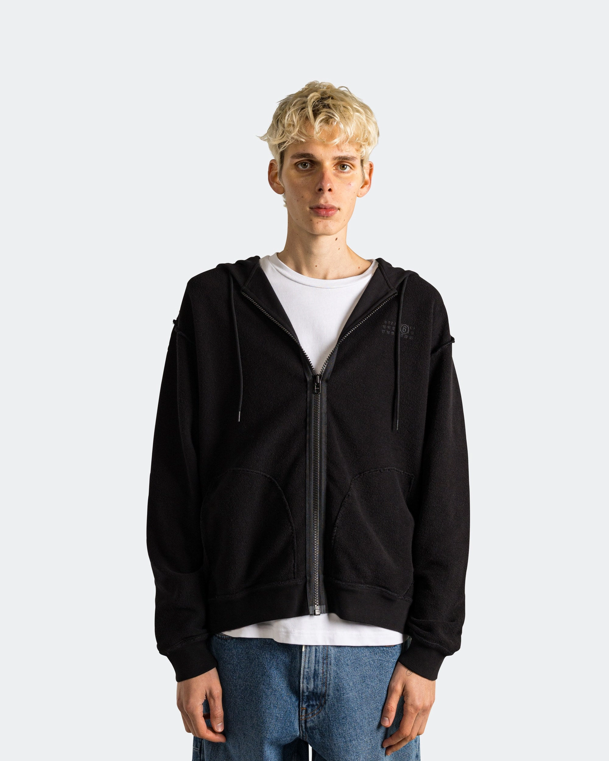 Layer Relaxed Brushed Sweat Jersey Zip-Up - Black