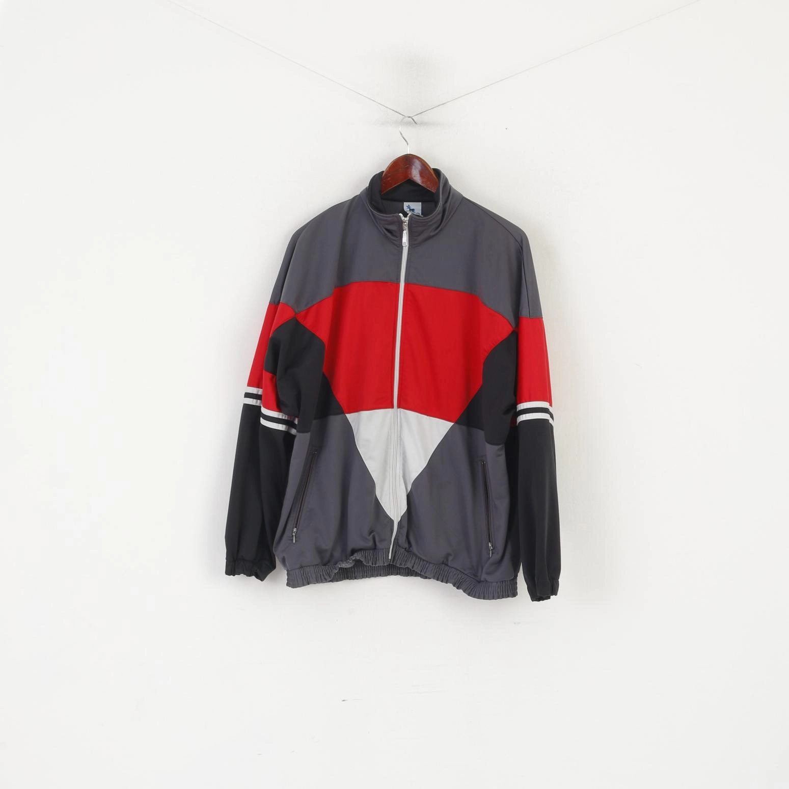 C&A Rodeo Men 38/40 M Sweatshirt Gray Shiny Zip Up Vintage Retro Track Top Fashion Essential