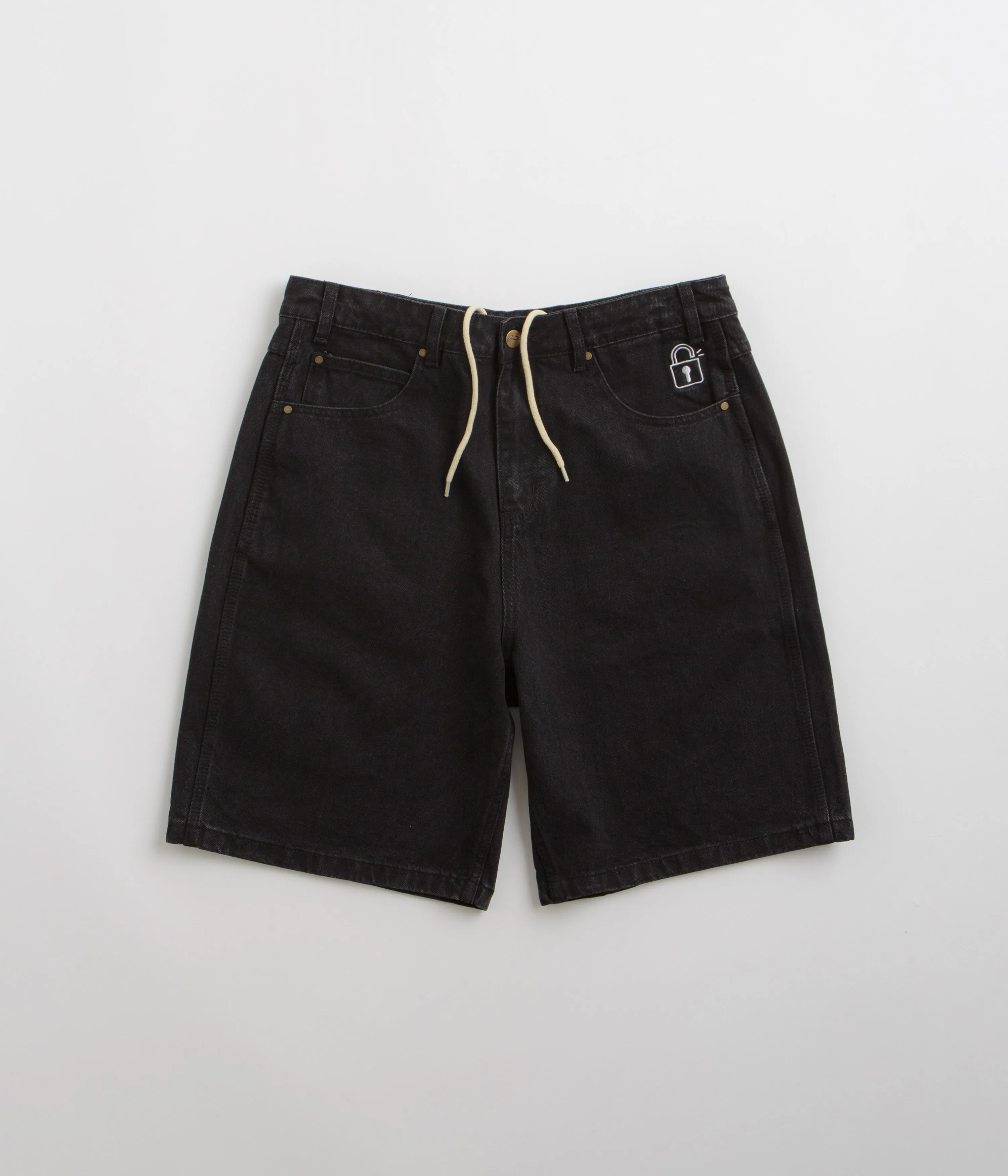 Side Pockets Comfortable Stretch Butter Goods Lock Denim Shorts - Flat Black