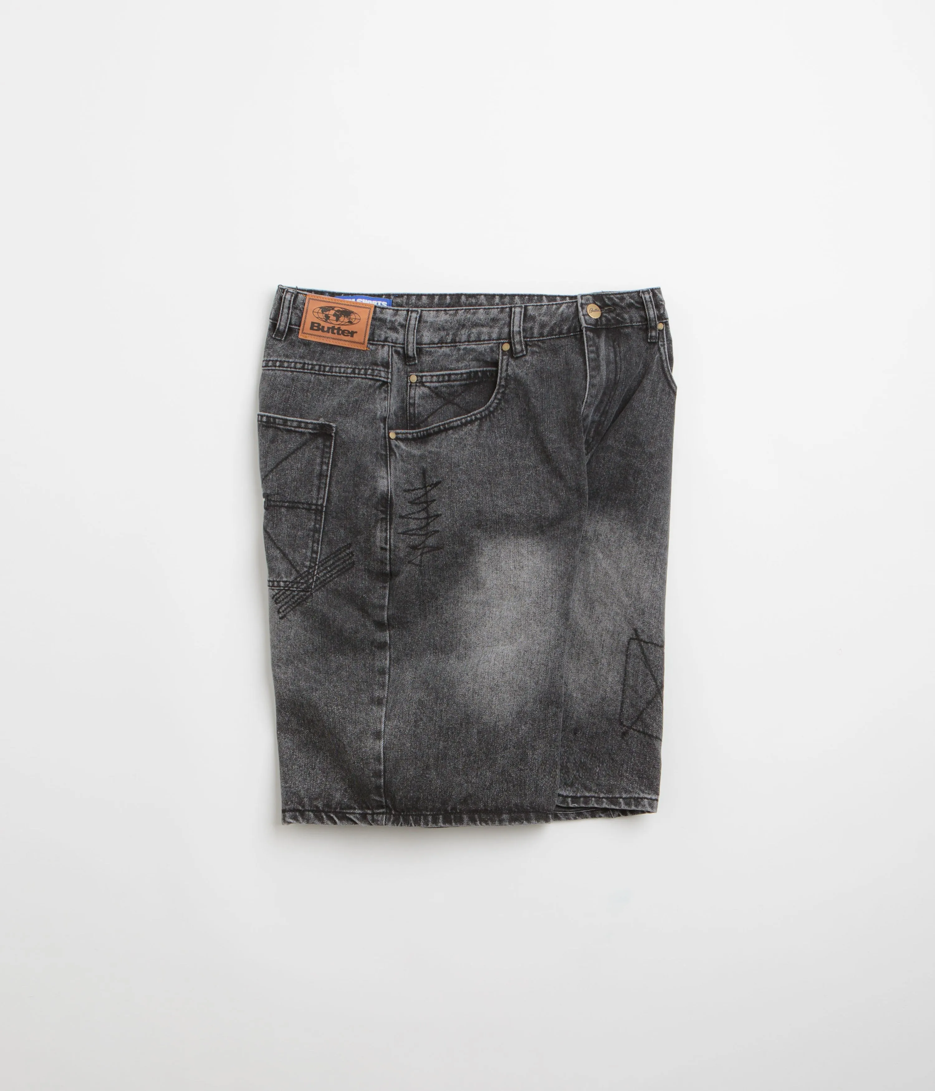 Butter Goods Stitch Denim Shorts - Distressed Grey semi - formal event