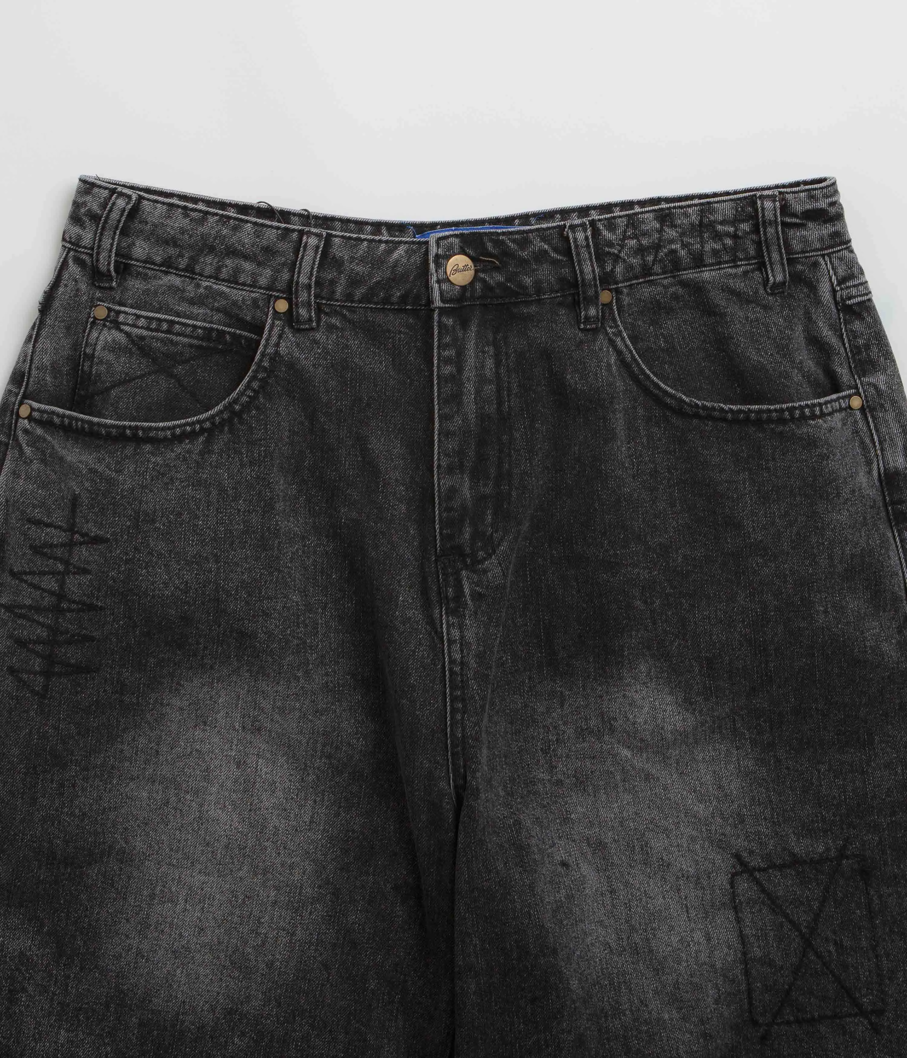 Butter Goods Stitch Denim Shorts - Distressed Grey Flexible Cut Shock Dispersing Architecture