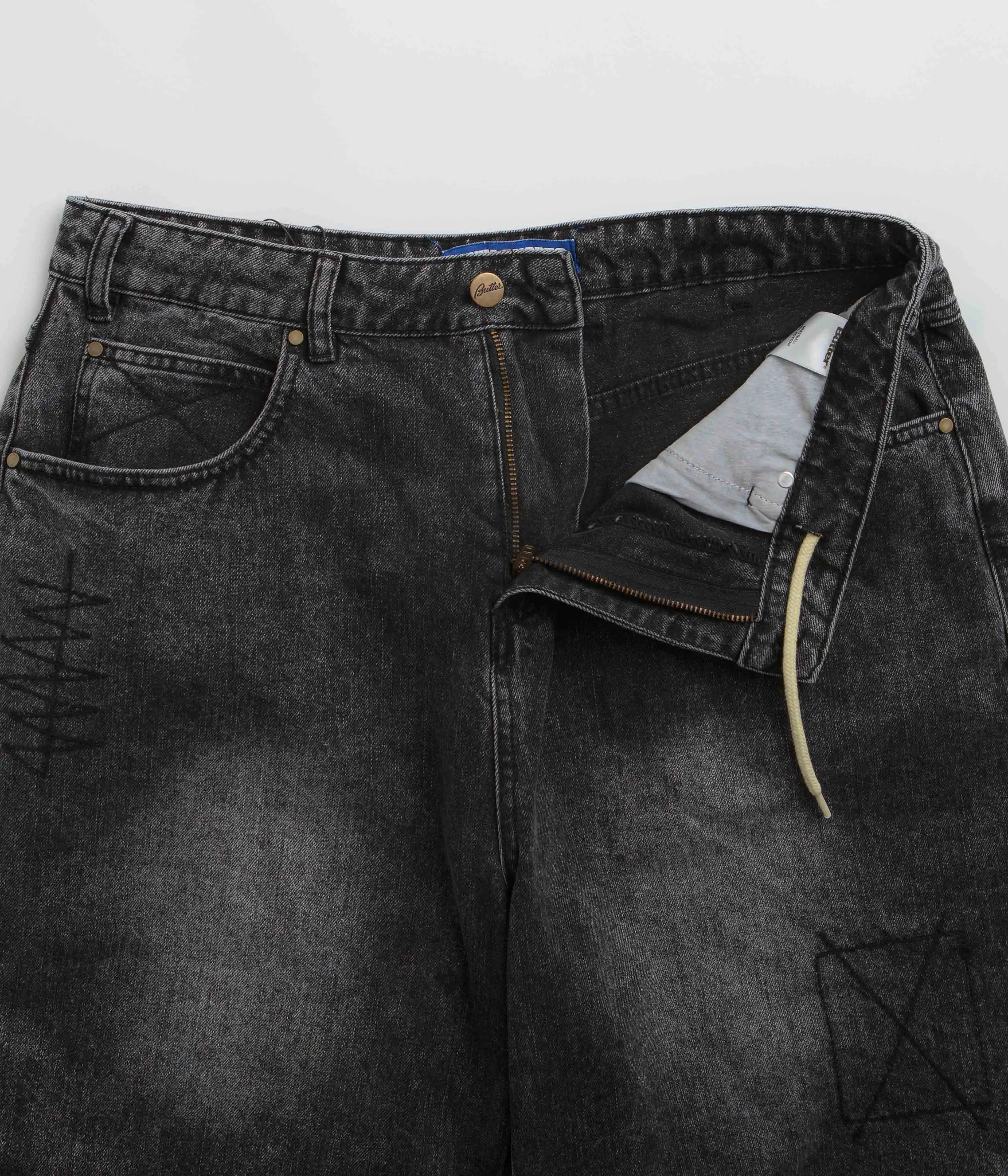 Butter Goods Stitch Denim Shorts - Distressed Grey Reinforced Stress Points factory work