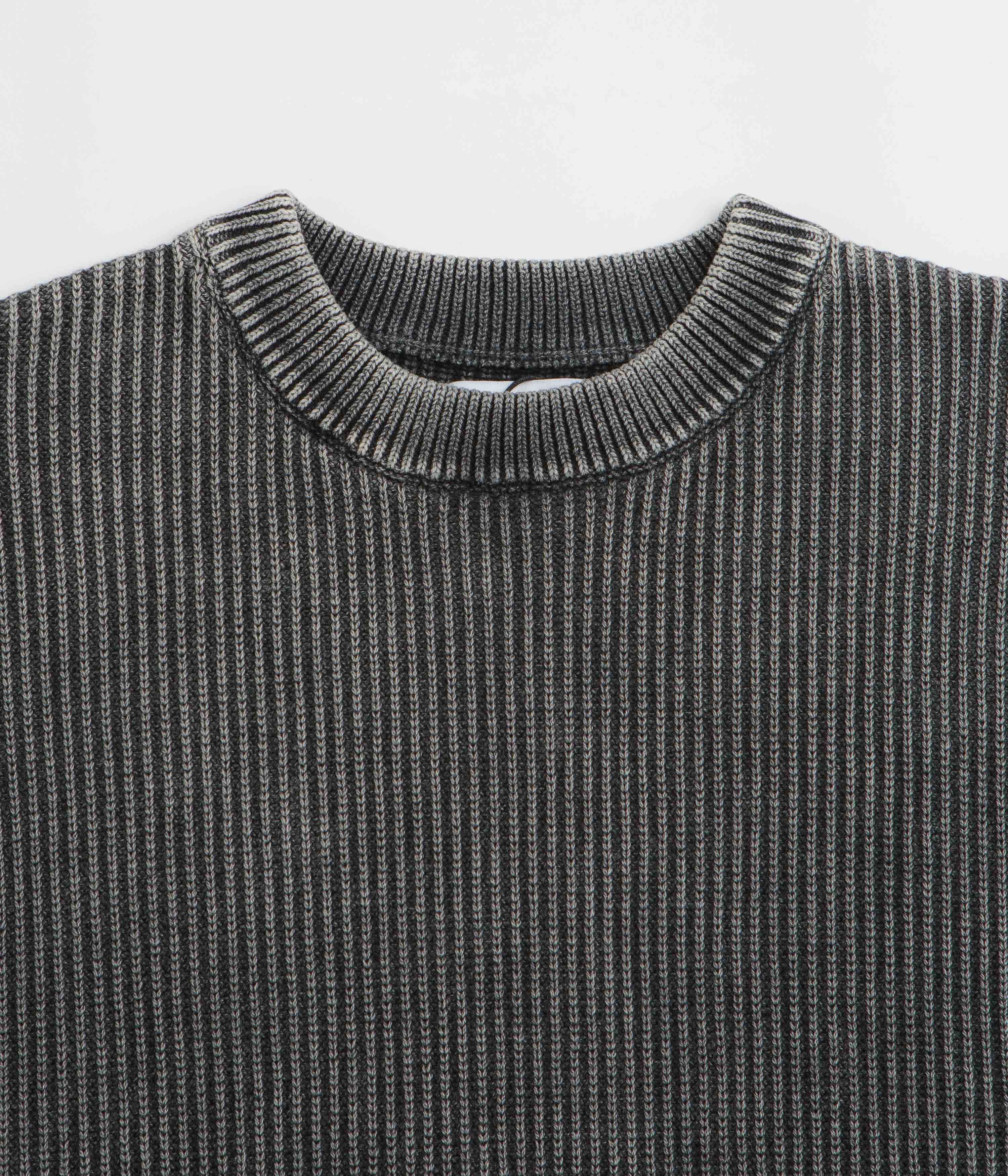 Butter Goods Bleach Knit Crewneck Sweatshirt - Black Plaid Design