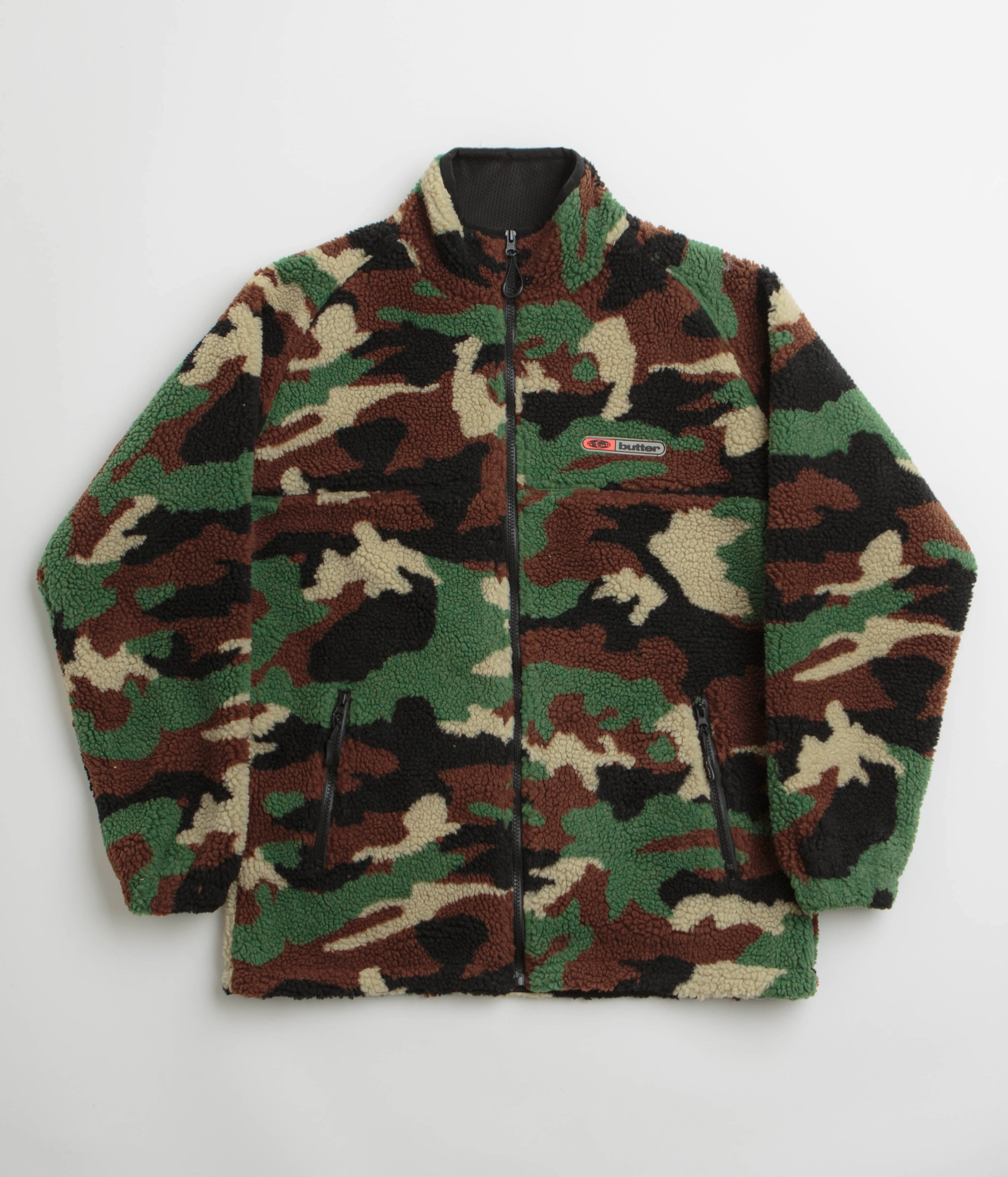 Acknowledge Clock Butter Goods Camo Sherpa Jacket - Forest Green