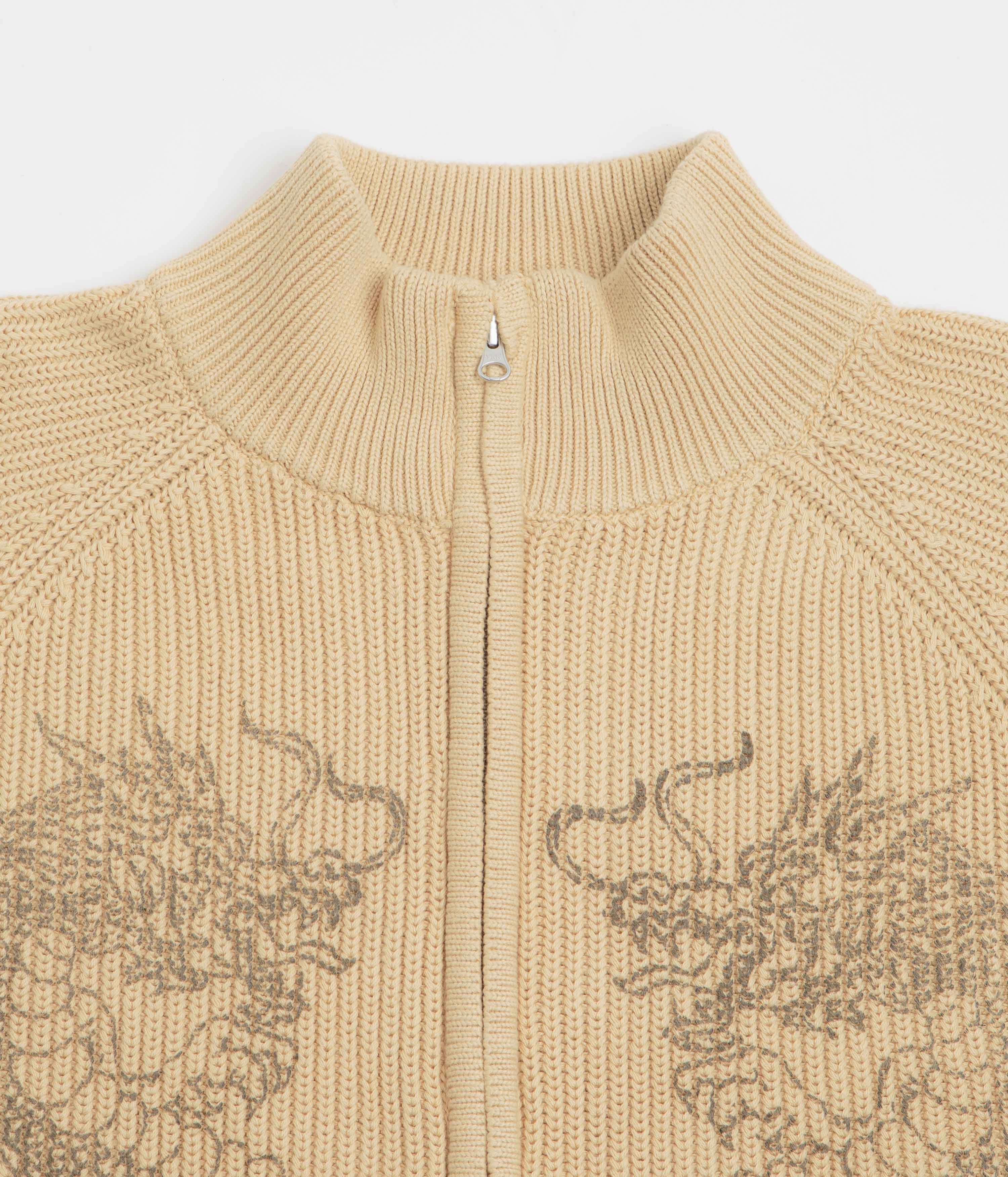 Butter Goods Dragon Zip-Thru Knit Sweatshirt - Sand Outdoor Style good for rainy days
