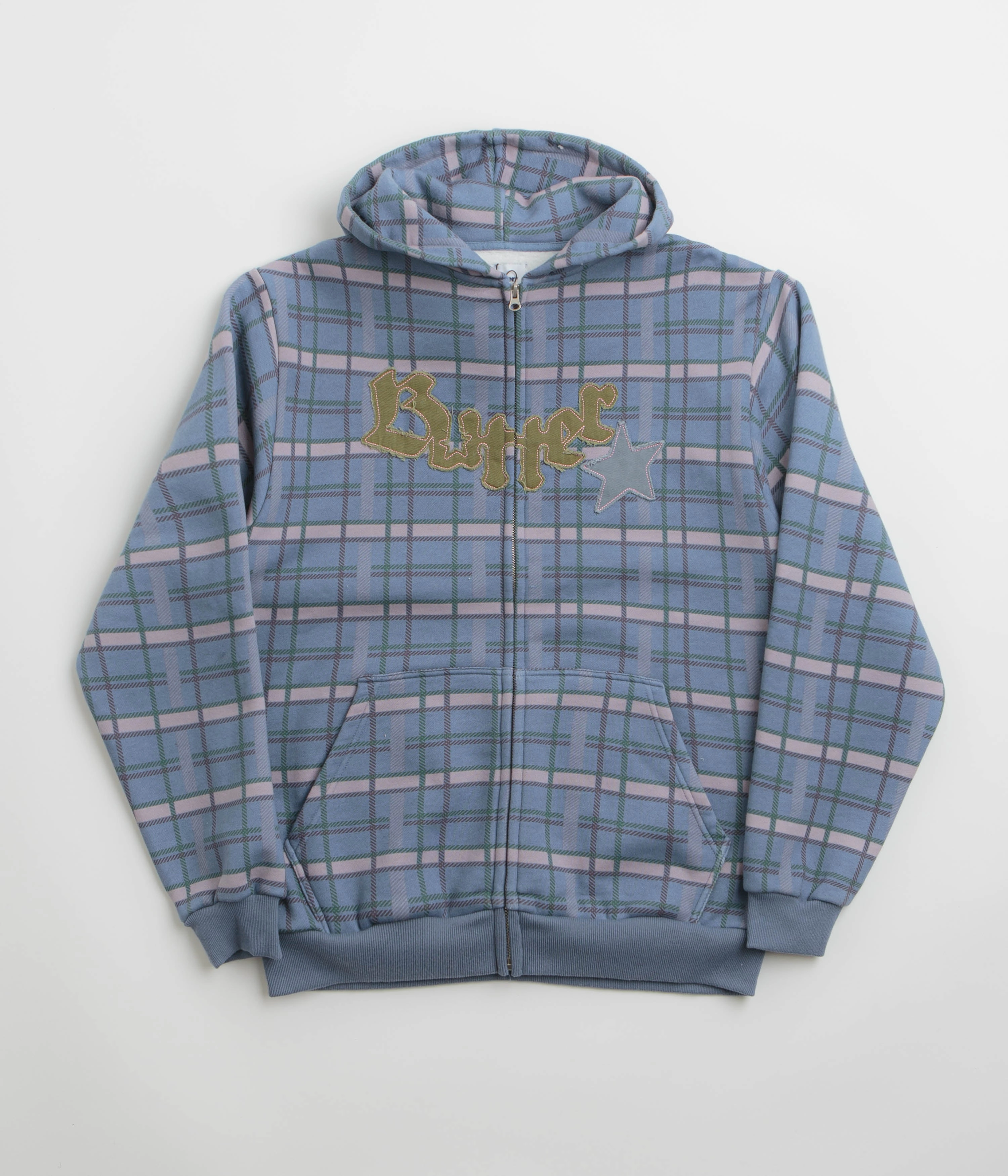 Beaded embellishments Coffee Shop Vibes Butter Goods Edge Applique Zip-Thru Hoodie - Plaid