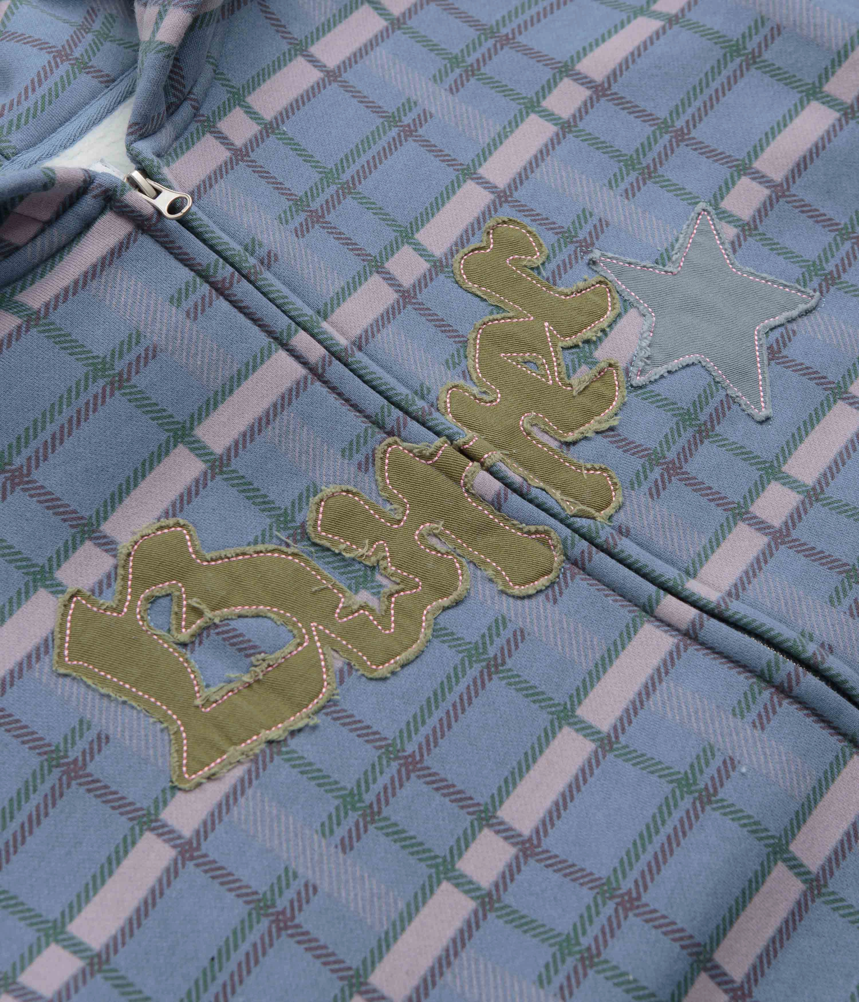 Antelope like Butter Goods Edge Applique Zip-Thru Hoodie - Plaid