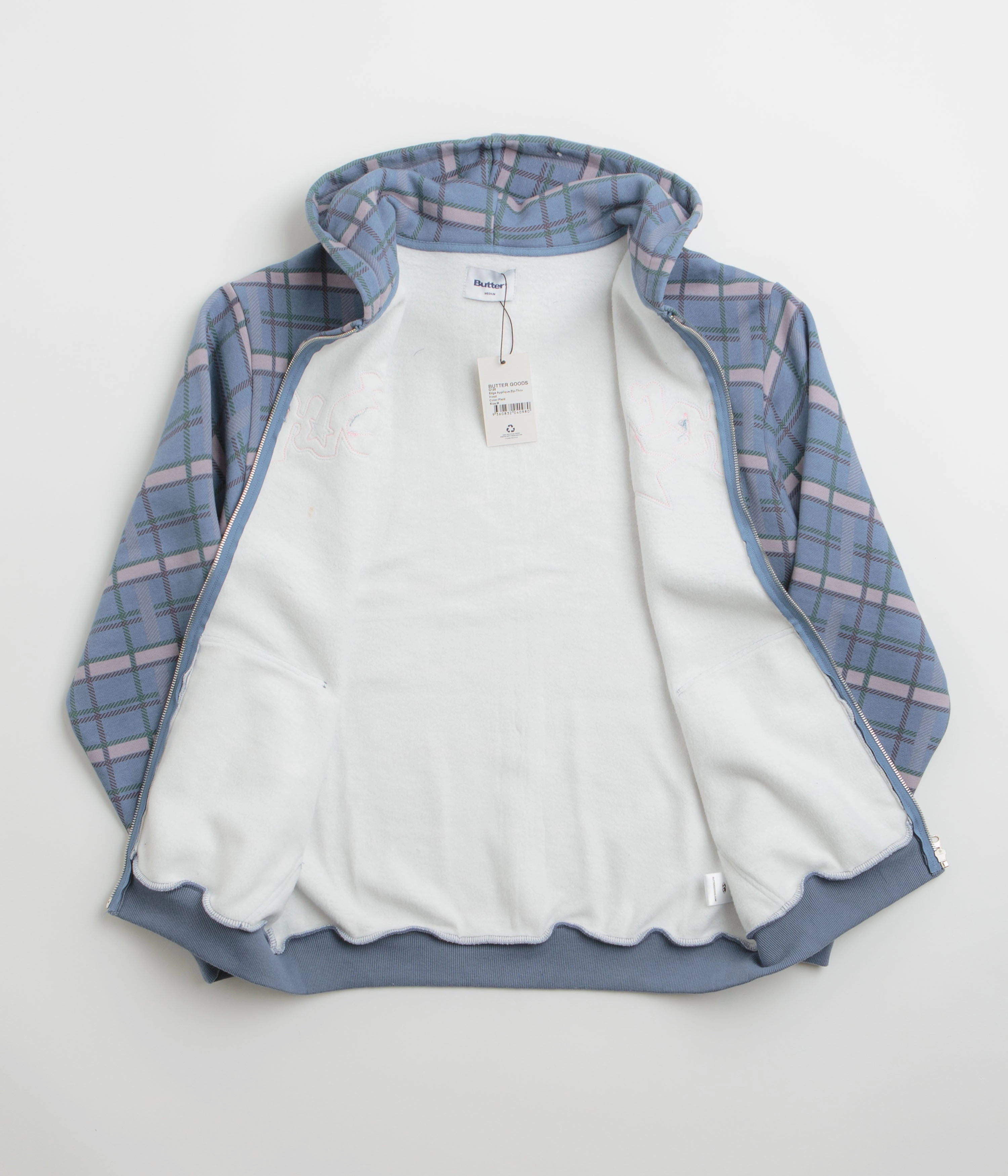 Zip Pocket Lightweight Material Butter Goods Edge Applique Zip-Thru Hoodie - Plaid