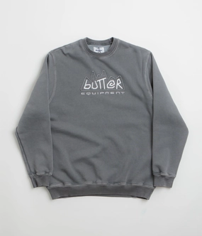 Butter Goods Equipment Applique Crewneck Sweatshirt - Washed Black appropriate for autumn Effortless Style