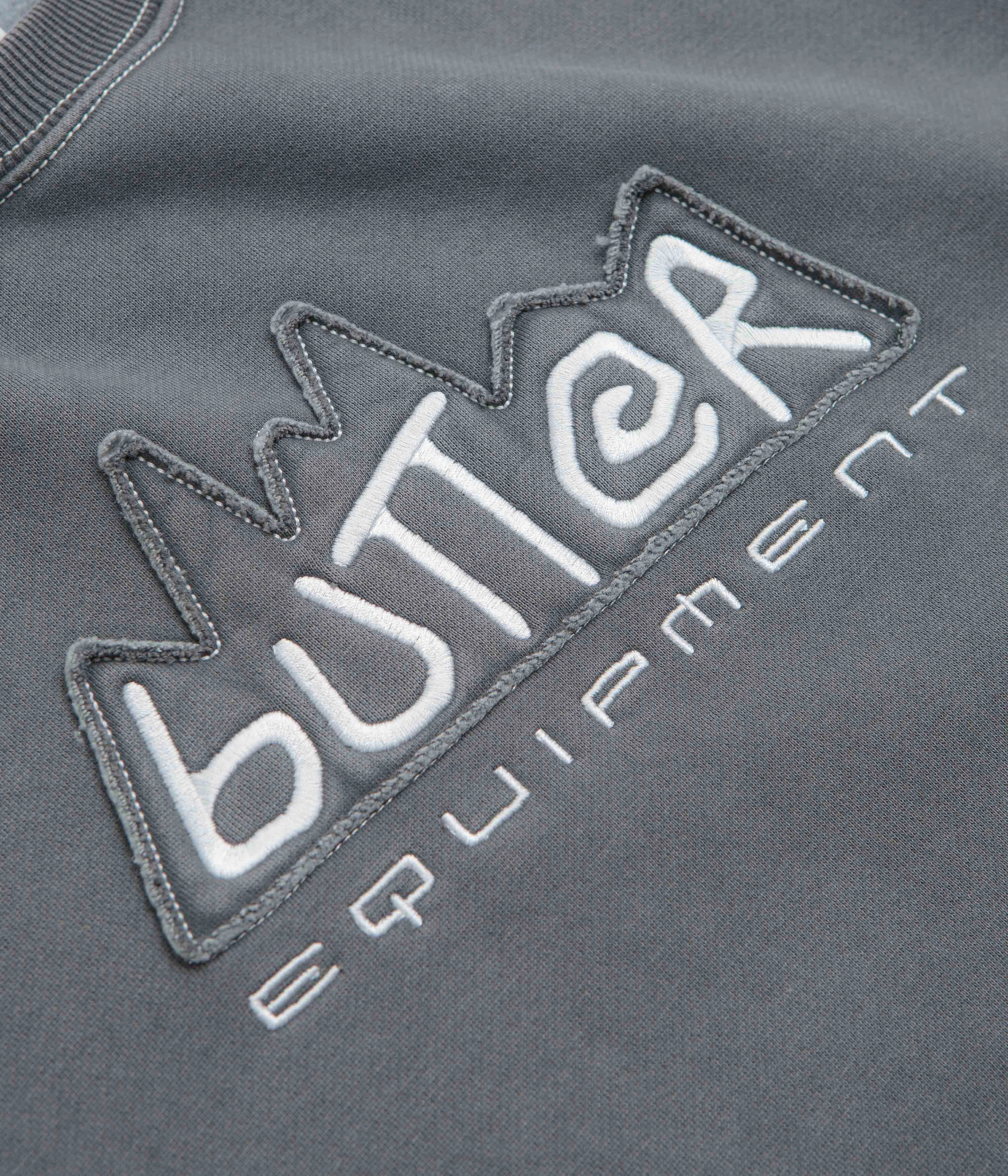 Butter Goods Equipment Applique Crewneck Sweatshirt - Washed Black Outdoor Hoodie Washable
