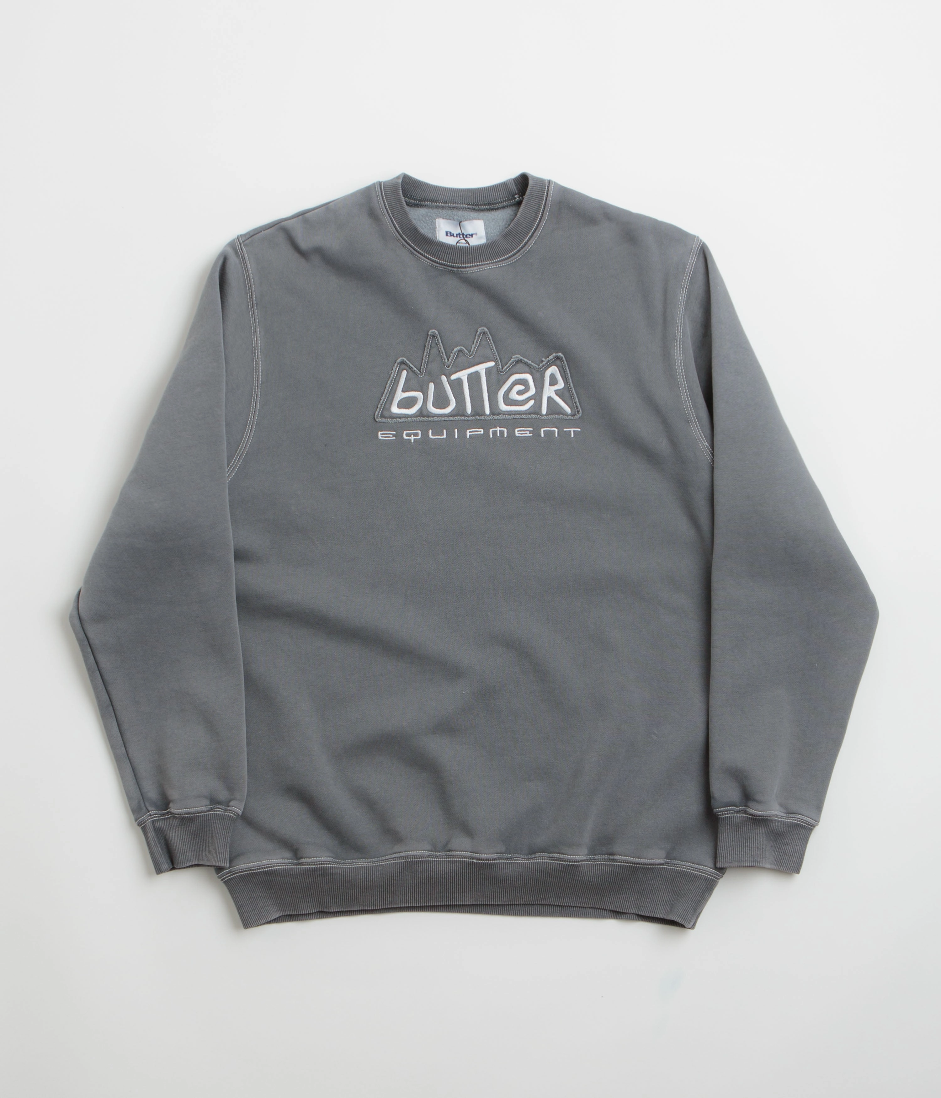 Butter Goods Equipment Applique Crewneck Sweatshirt - Washed Black appropriate for autumn Effortless Style
