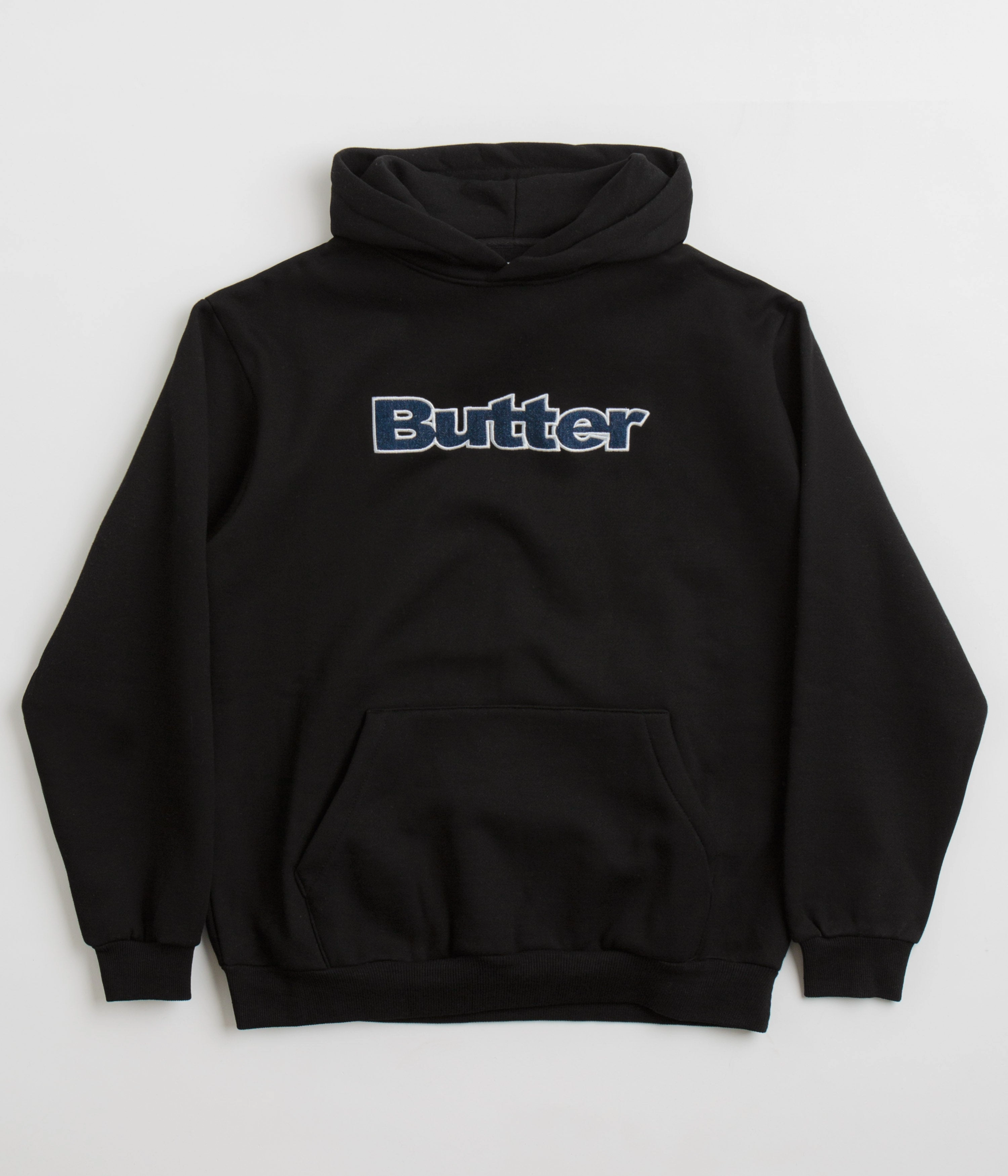 Butter Goods Logo Denim Applique Hoodie - Black Teenager stretchy texture