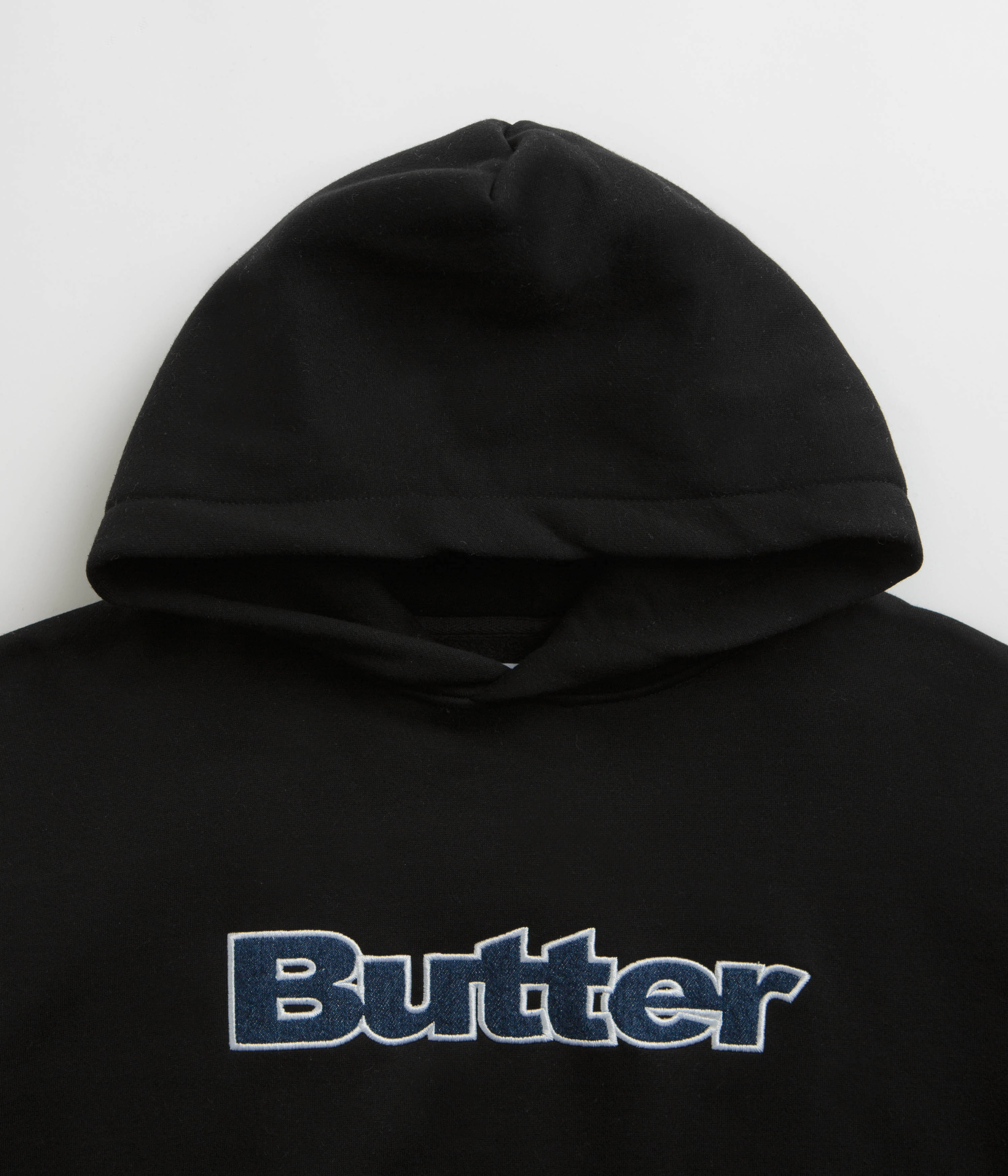 Butter Goods Logo Denim Applique Hoodie - Black Metallic look City Motion
