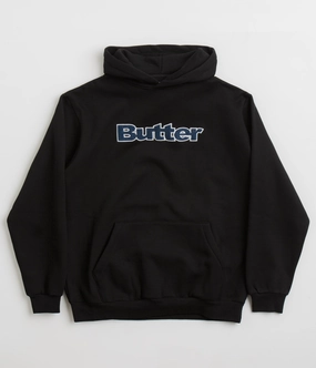 Butter Goods Logo Denim Applique Hoodie - Black Teenager stretchy texture