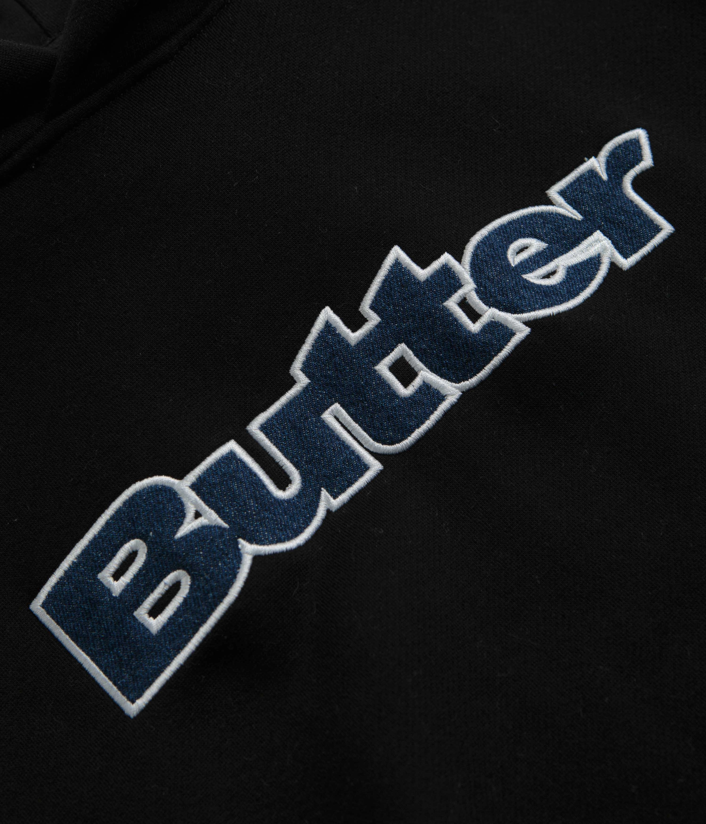 Adjustable drawstring Trend Sense Butter Goods Logo Denim Applique Hoodie - Black