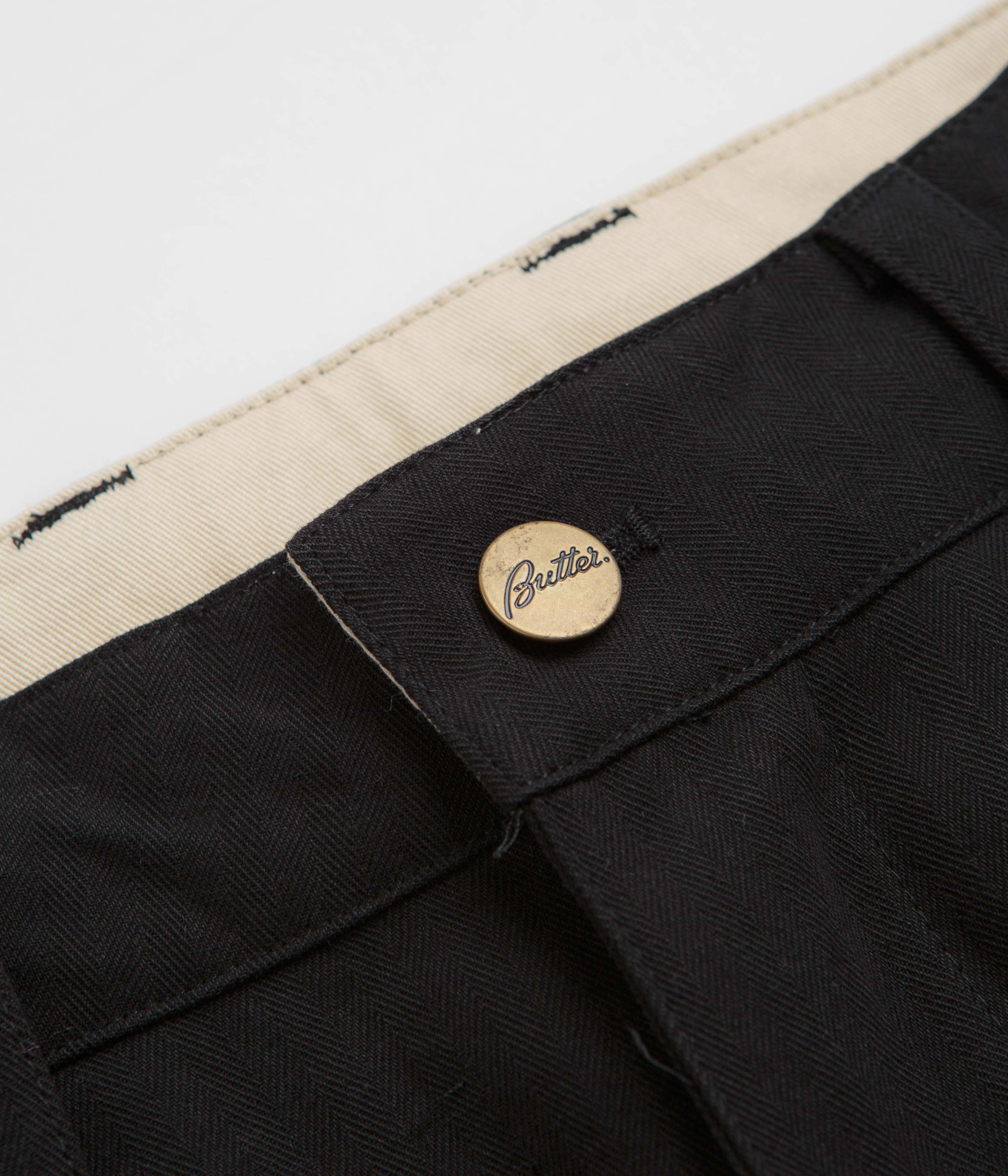 Butter Goods Pleated Trousers - Black Performance Fit Softened Hem