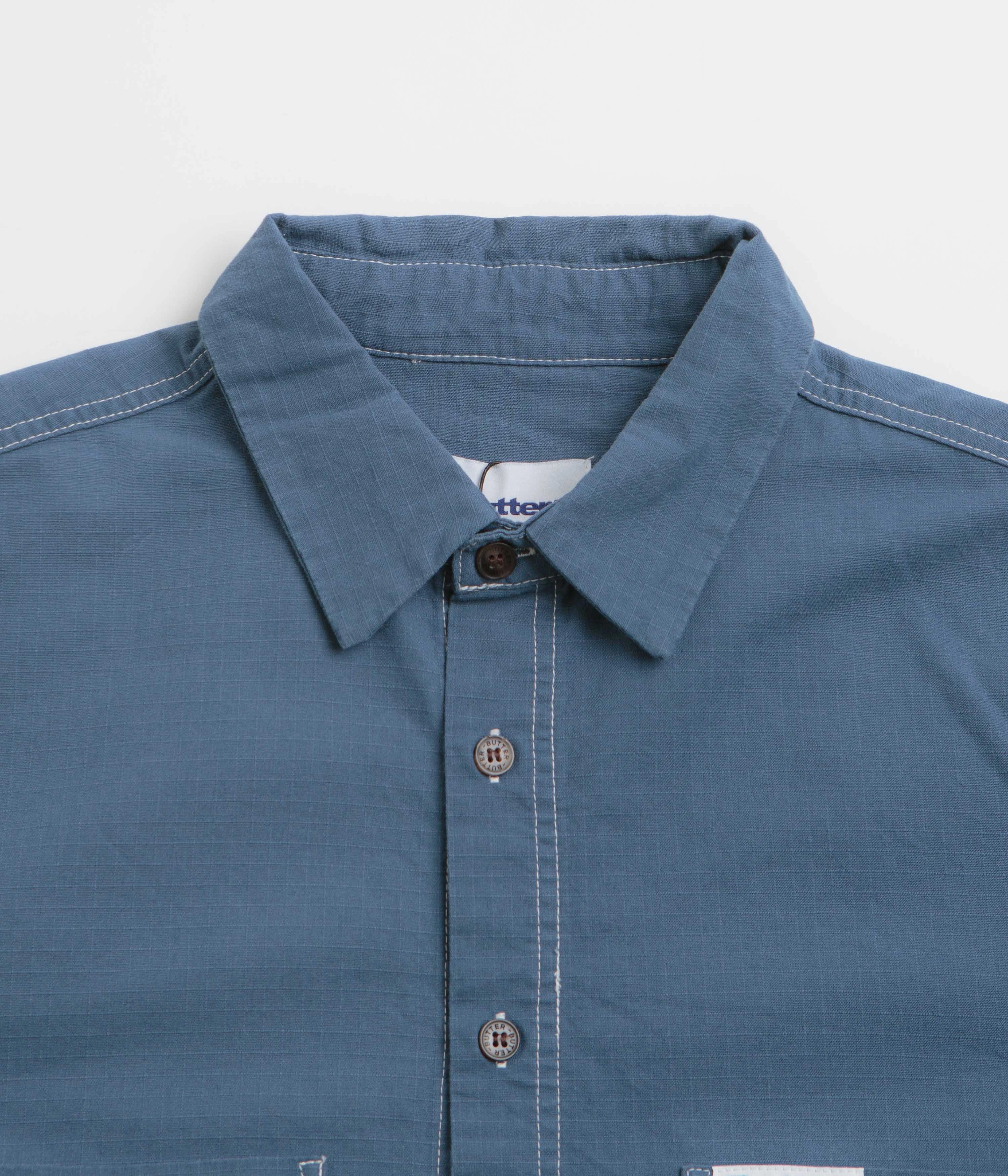 Butter Goods Ripstop Button Up Shirt - Work Blue Trendy Look Subtle Print