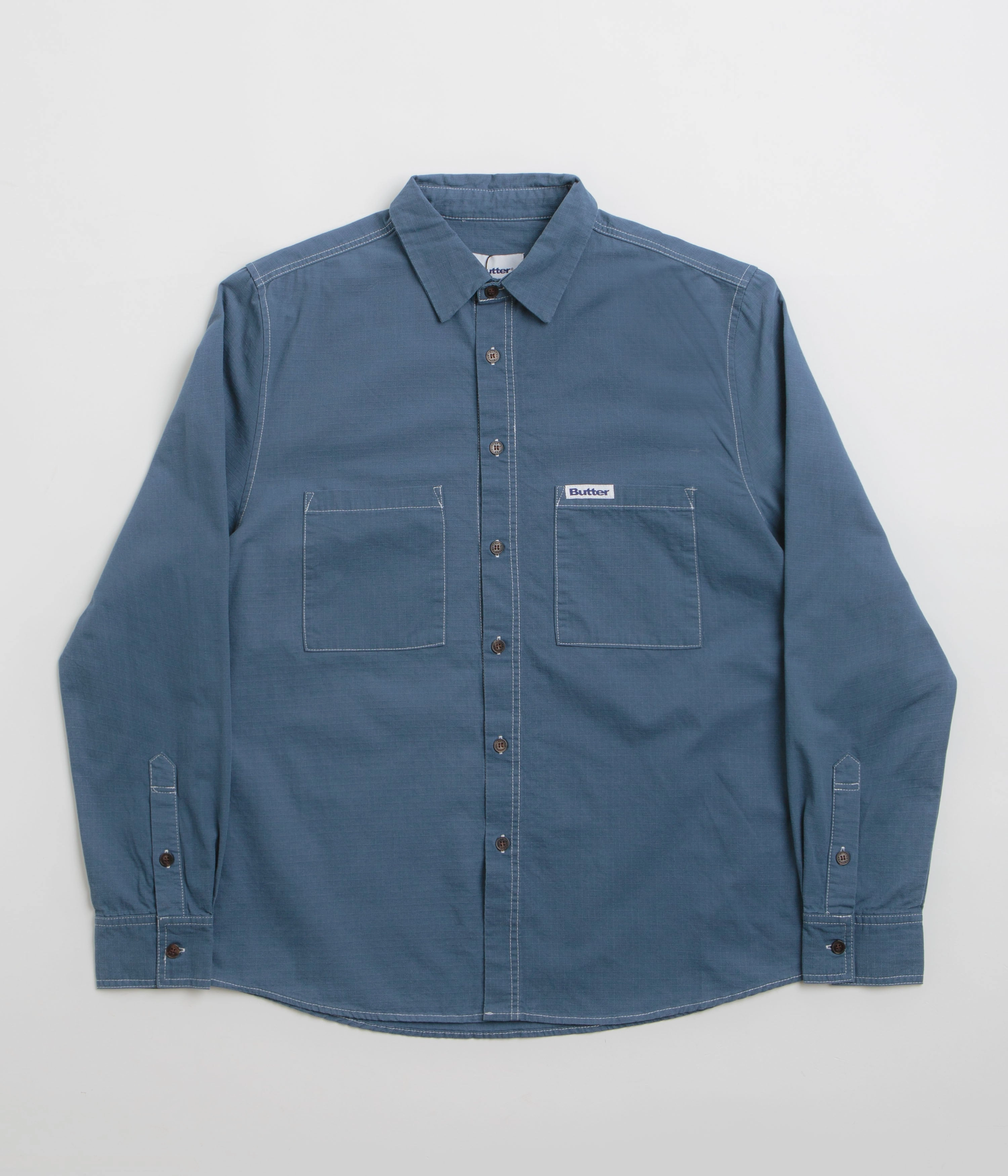 Comfort Fit Butter Goods Ripstop Button Up Shirt - Work Blue