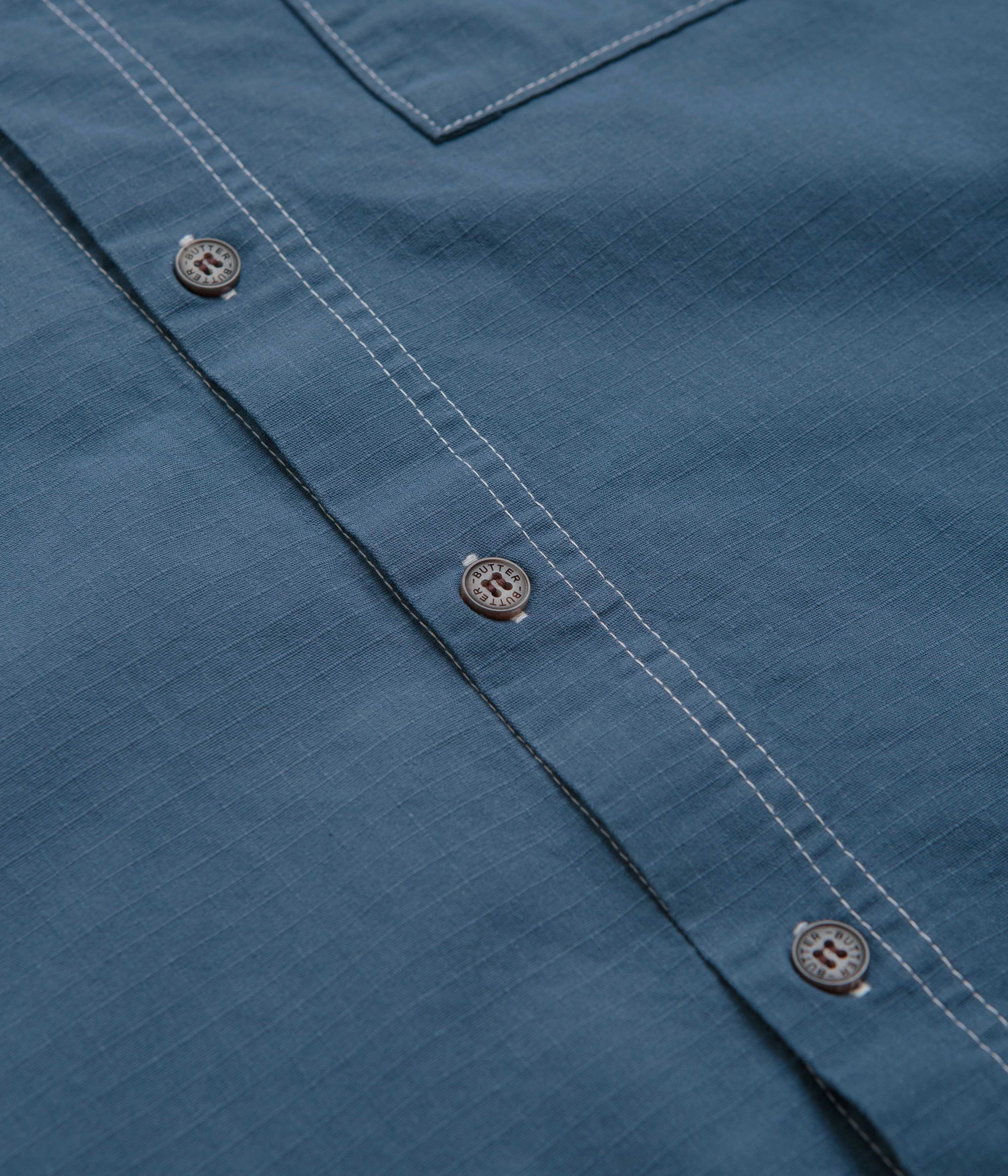 Luxurious Feel Butter Goods Ripstop Button Up Shirt - Work Blue