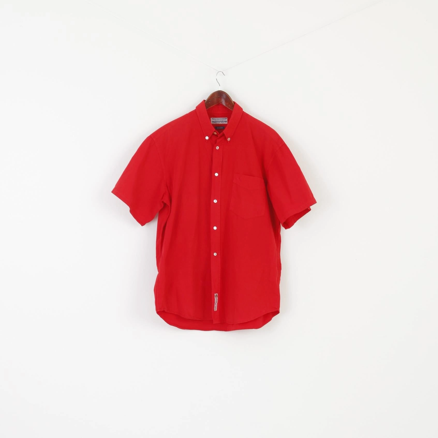 hypoallergenic Avirex NYC Men M Casual Shirt Red Cotton Pocket Army Short Sleeve Vintage Top