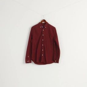 Nautica Men M Casual Shirt Maroon Cotton Classic Fit  Flex Long Sleeve Top Versatile Look Cocktail Event
