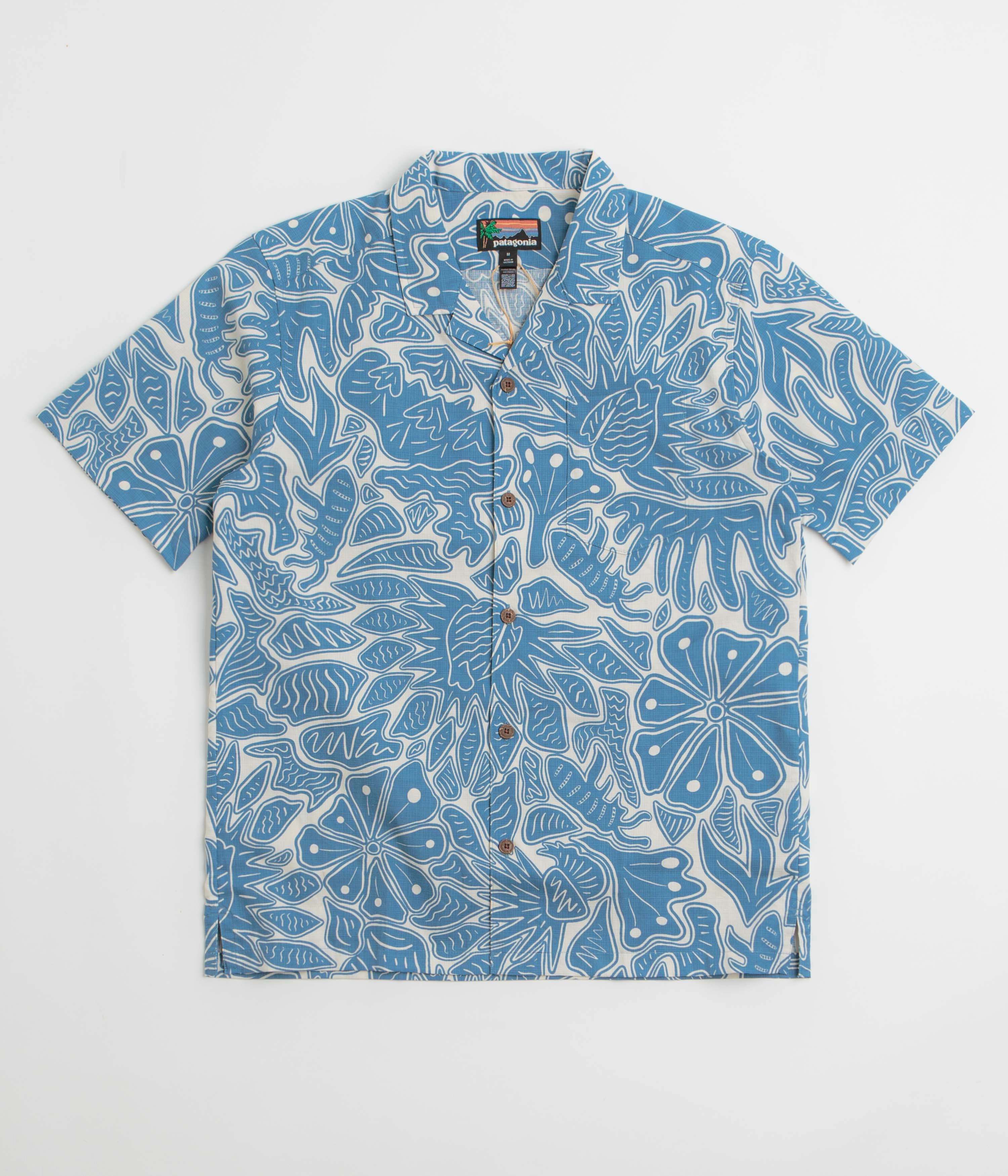 Seamless construction Patagonia Tidal Threads Camp Shirt - Bees and Flowers: Still Blue