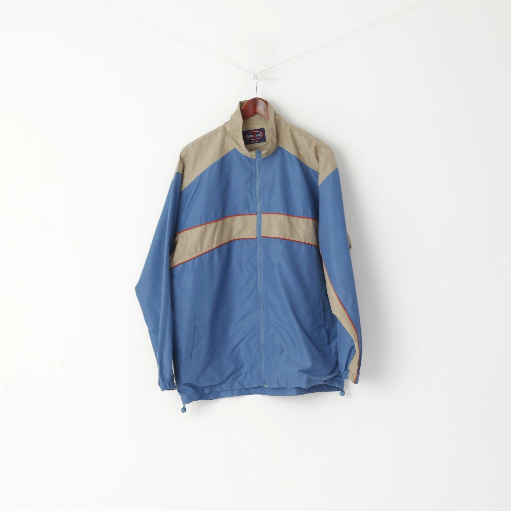 Thomas Wear Men XL Jacket Blue Beige Golf Wear Full Zipper Lightweight Top detachable sleeves Smooth Feel