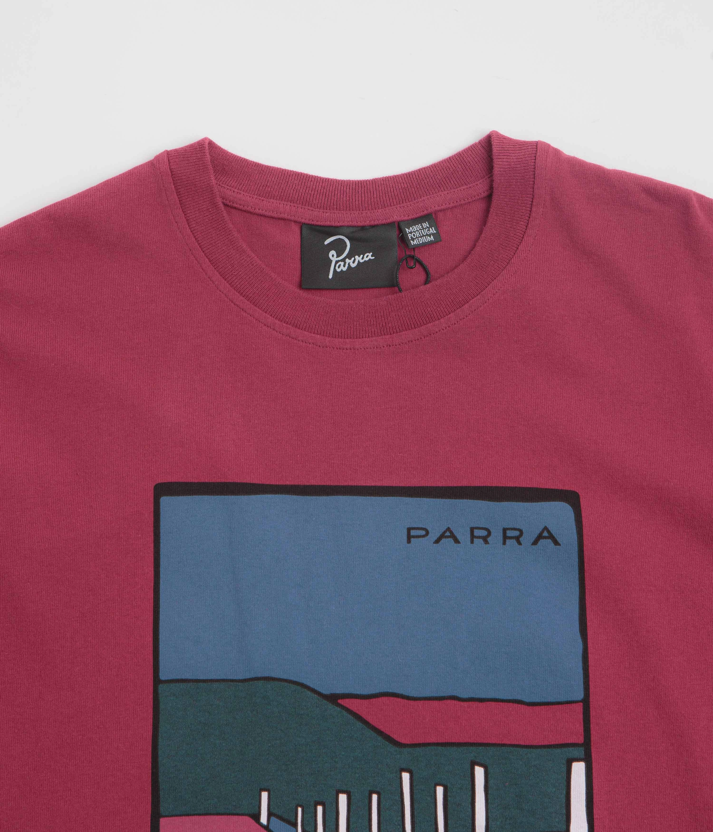 Embroidered Details Trendy Apparel by Parra Beach Parking T-Shirt - Raspberry