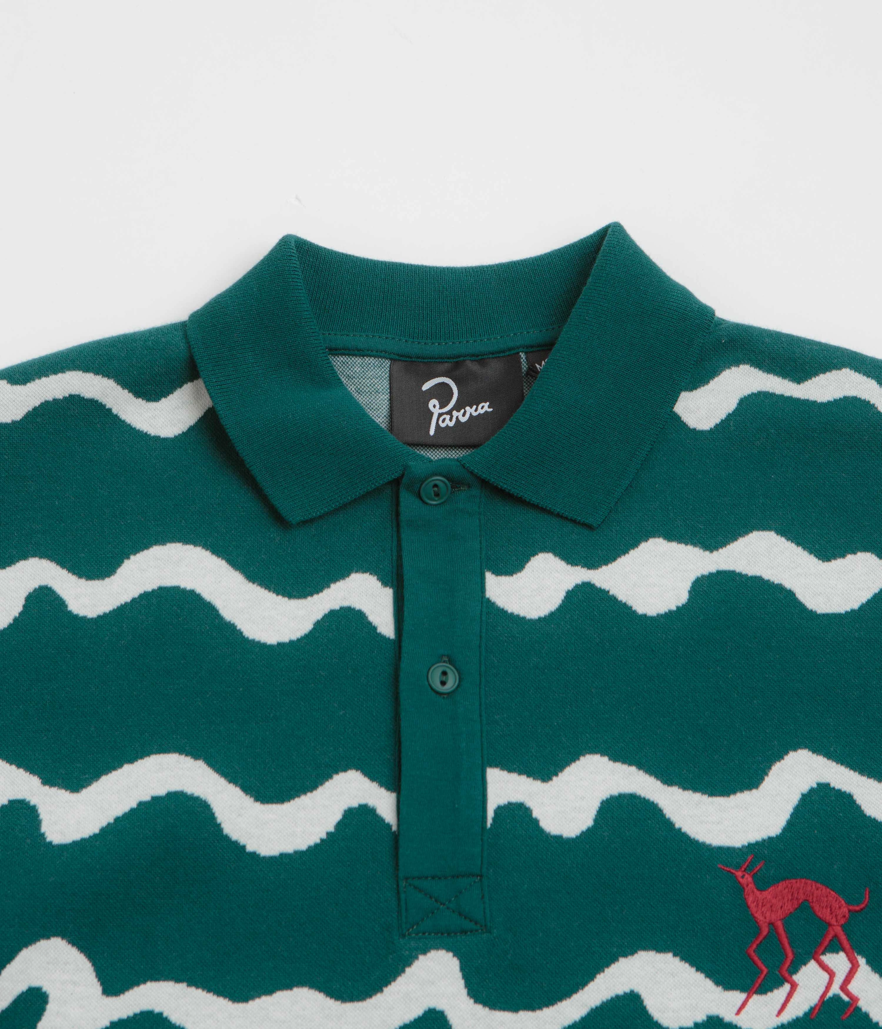 by Parra Broken Waves Polo Shirt - Pine Green Snag Free Surface Flatlock stitching