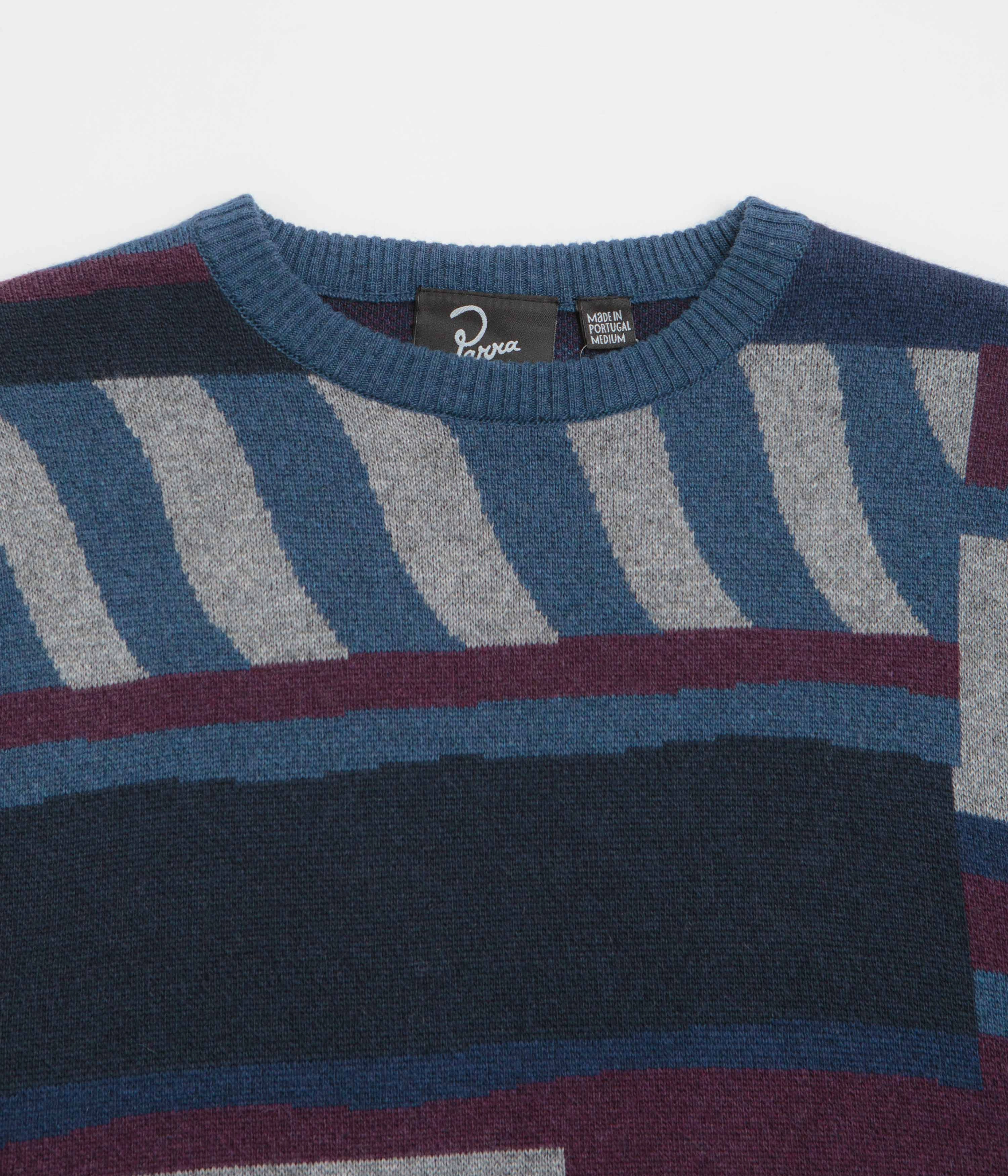 by Parra Patched Your Work Knitted Sweatshirt - Blue Chill Layer