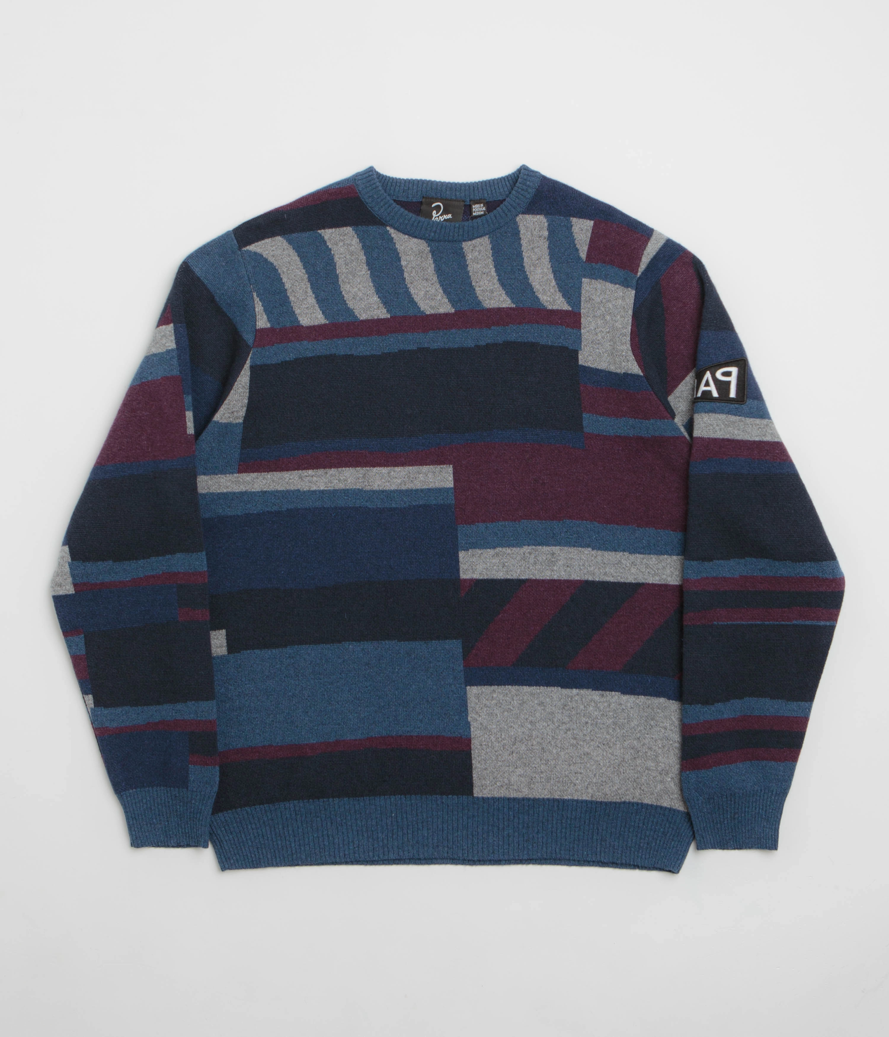 by Parra Patched Your Work Knitted Sweatshirt - Blue Fleece Lining Street Cool