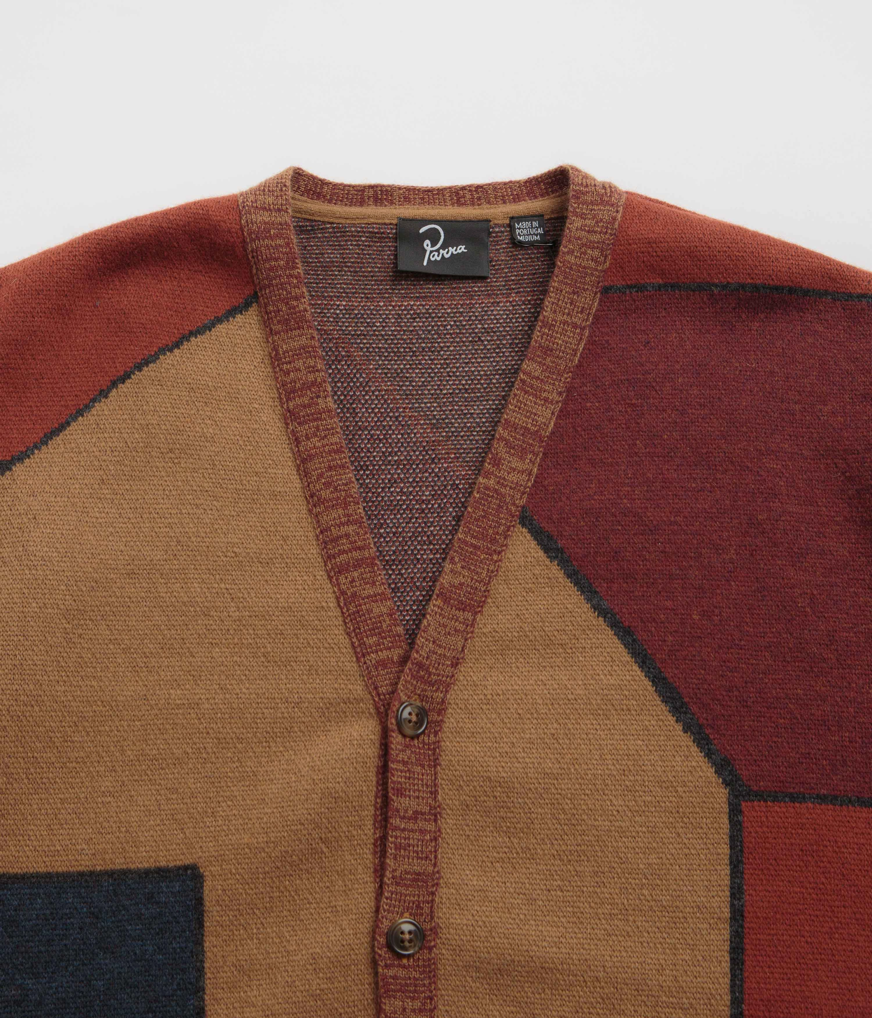 by Parra Your Stupid Shed Knitted Cardigan - Brown Travel Outfit Neutral Tone