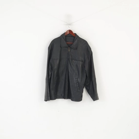 C&A Colonial Lines Men XL Jacket Black Leather Full Zip Biker Classic Top cultural festival Chilly Days