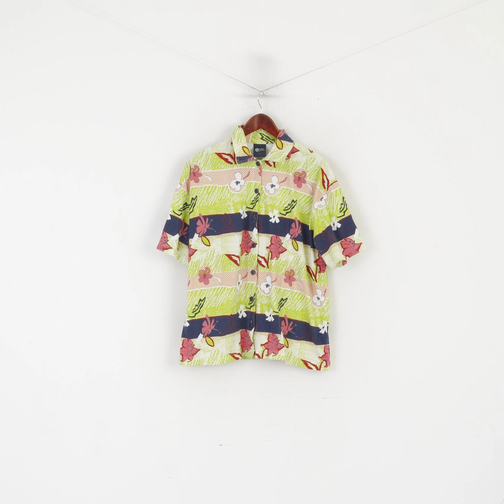 Thermoregulating Fabric C&A Men L Casual Shirt Green Cotton  Hawaii 6 Sense Short Sleeve Summer Top