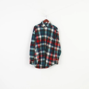 Compact Fold Design Geometric Pattern C&A Men M Casual Shirt Checkered Long Sleeve Green Red Fashion Vintage Top