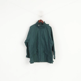 ski holiday Windproof Wear C&A Rodeo Men L Jacket Green Nylon Waterproof Hidden Hood Full Zip Vintage Top