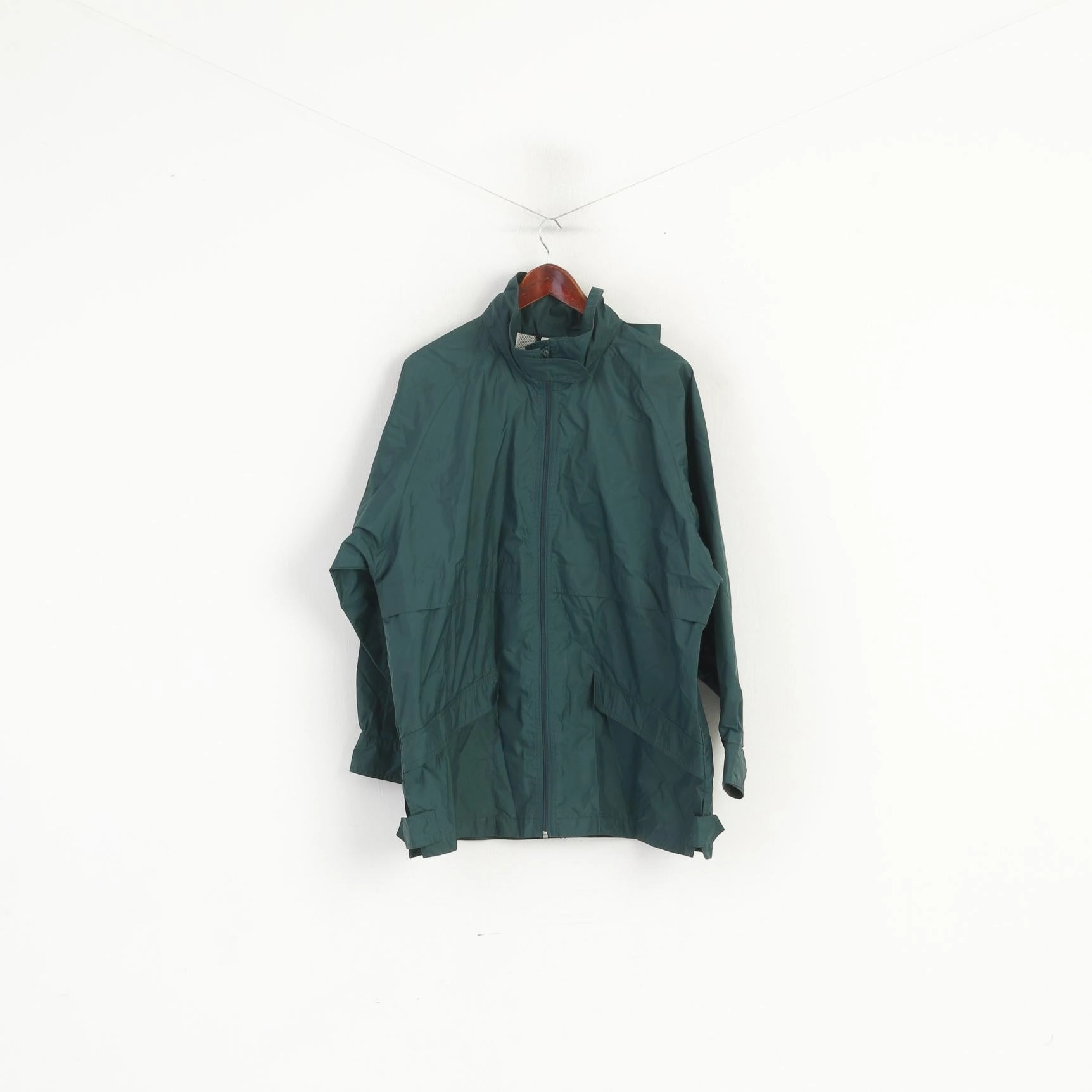 ski holiday Windproof Wear C&A Rodeo Men L Jacket Green Nylon Waterproof Hidden Hood Full Zip Vintage Top