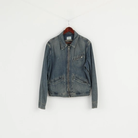 Calvin Klein Jeans Womens XL Denim Jacket Blue Cotton Full Zipper CK Detailed Unisex Top Windproof Construction