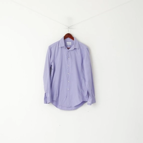 Calvin Klein Men 15.5 32/33 M Casual Shirt Purple Cotton Slim Fit Stretch Long Sleeve Top natural fiber Stretch Fabric