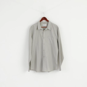 Comfortable fit Edgy Design Calvin Klein Men XL Casual Shirt Grey Slim Fit Cotton Striped Emroidered Long Sleeve Top