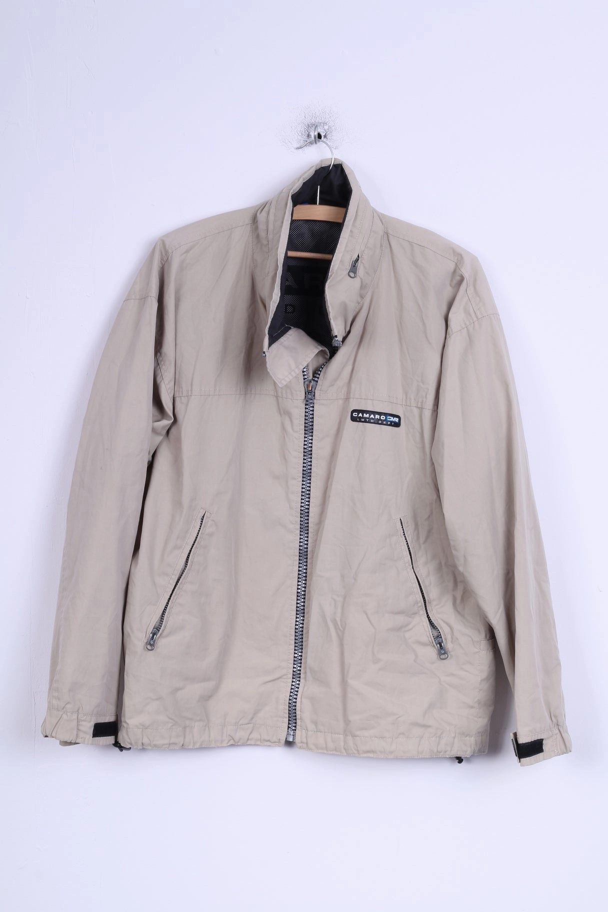 Camaro CMR Mens M Jacket Beige Lightweight Zip Up Hidden Hood Top students