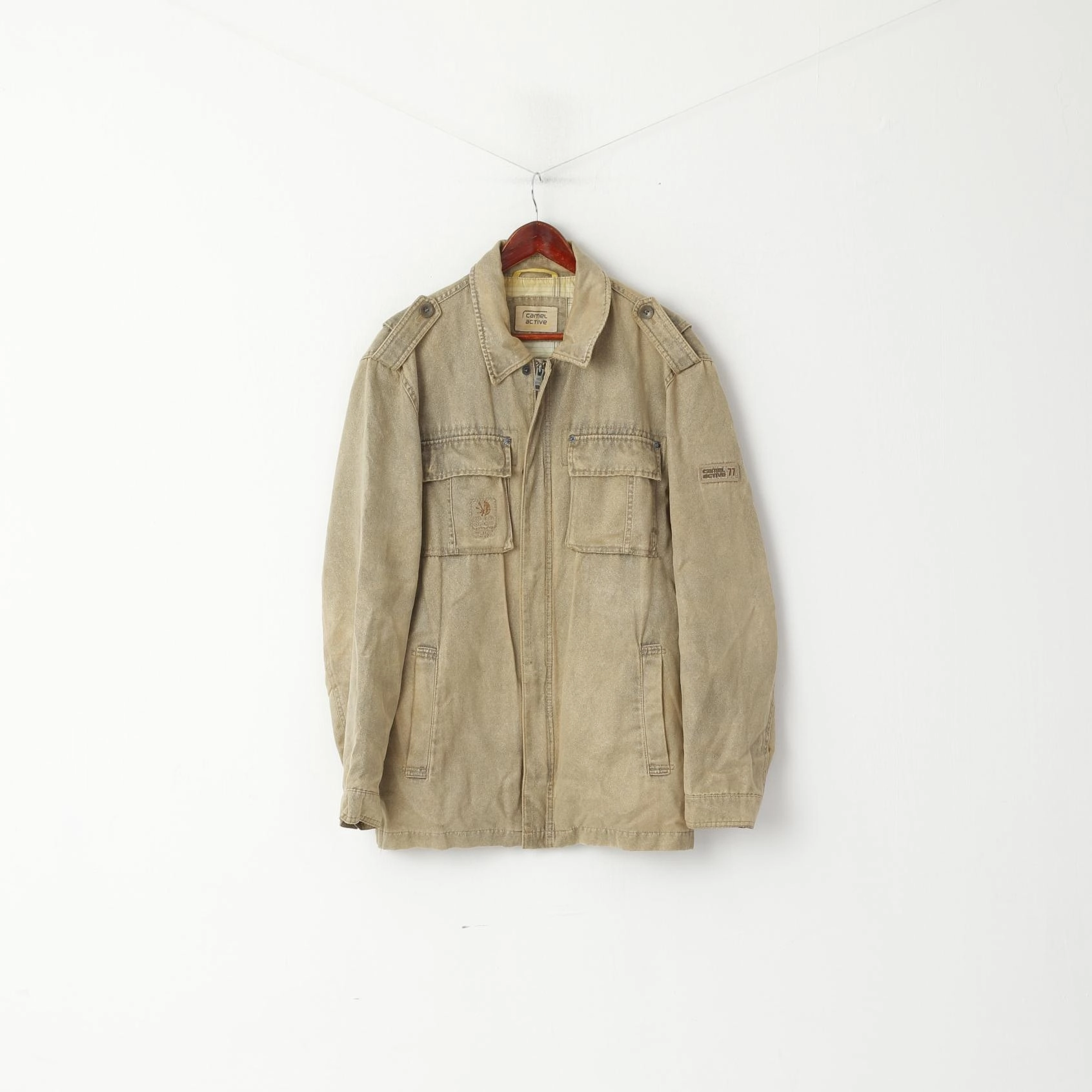 men Camel Active Men 102 L Jacket Beige Cotton Full Zipper Pockets Wind Trail Explorer Top