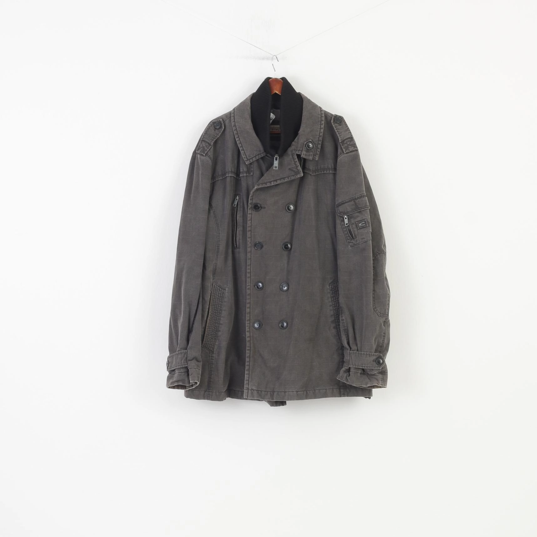 Camel Active Men 64 XXXL Jacket Grey Cotton Checkered Padded Full Zipper Vintage Top painters