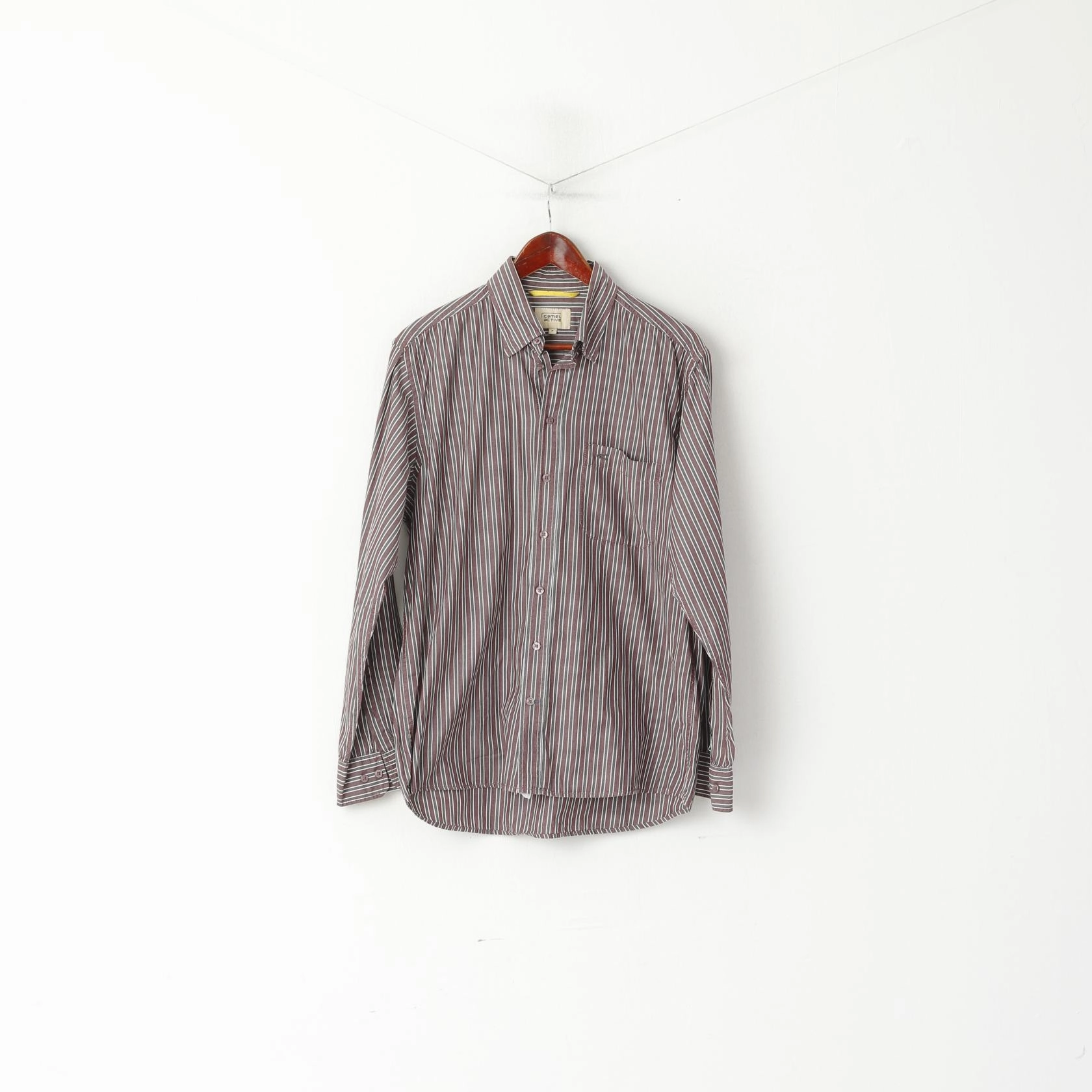 Ultra Soft Interior Comfort Wear Camel Active Men M Casual Shirt Brown Grey Striped Cotton Long Sleeve Top