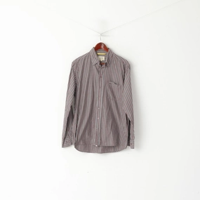 Ultra Soft Interior Comfort Wear Camel Active Men M Casual Shirt Brown Grey Striped Cotton Long Sleeve Top