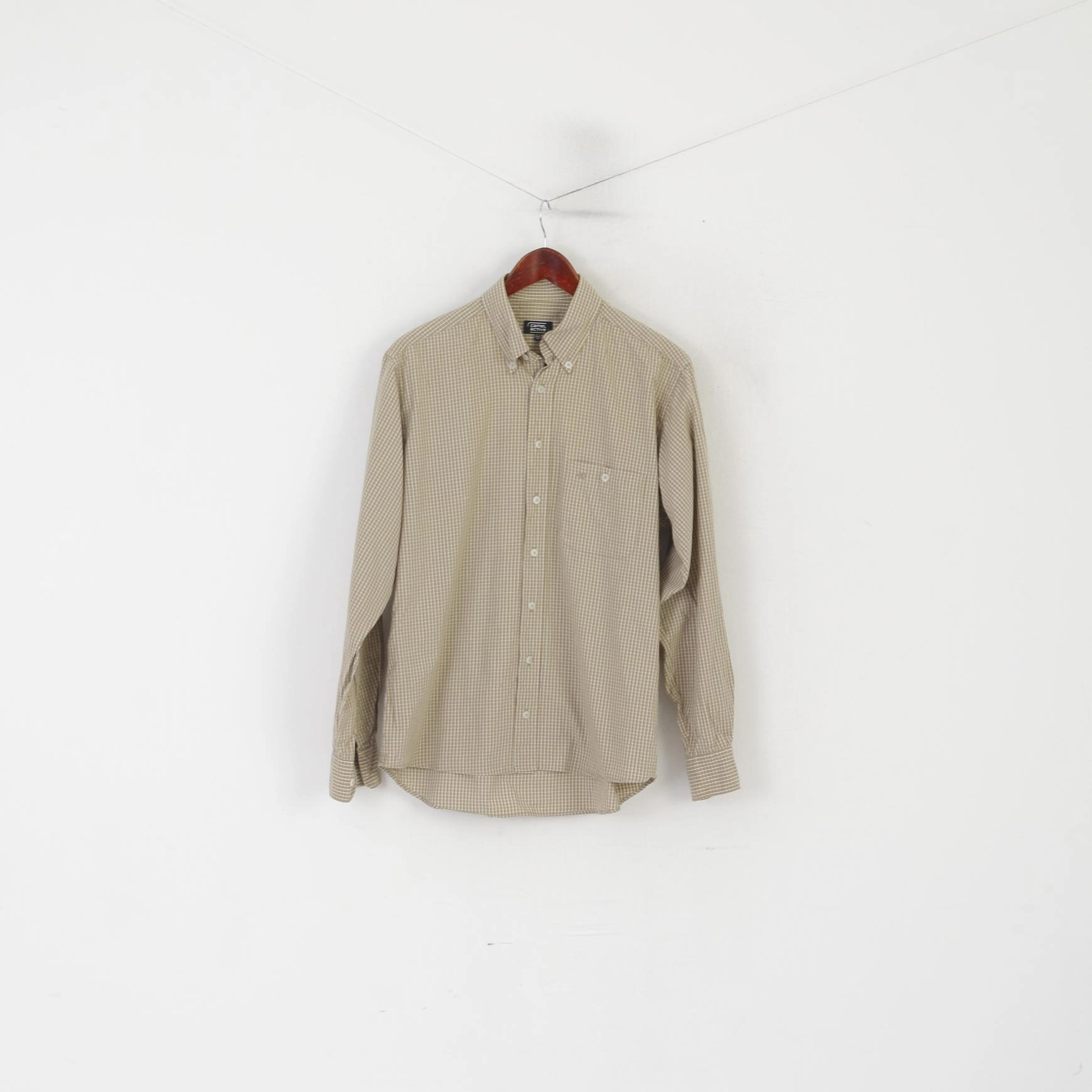 Camel Active Men M Casual Shirt Khaki Check Cotton Outdoor Long Sleeve Top Ventilated Back Fashion-Forward